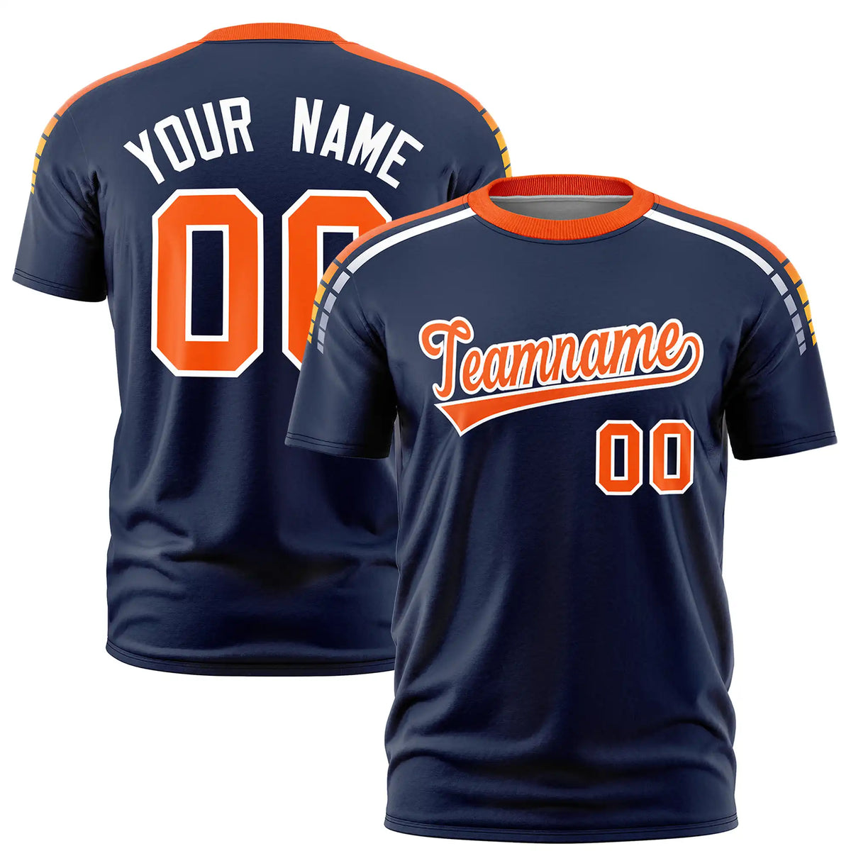 Custom Navy Orange-White Performance T-Shirt