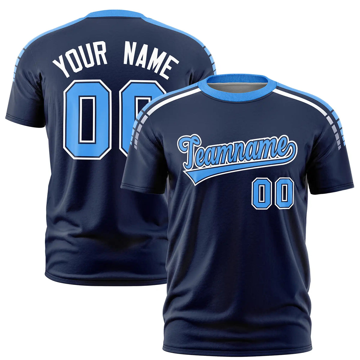 Custom Navy Powder Blue-White Performance T-Shirt