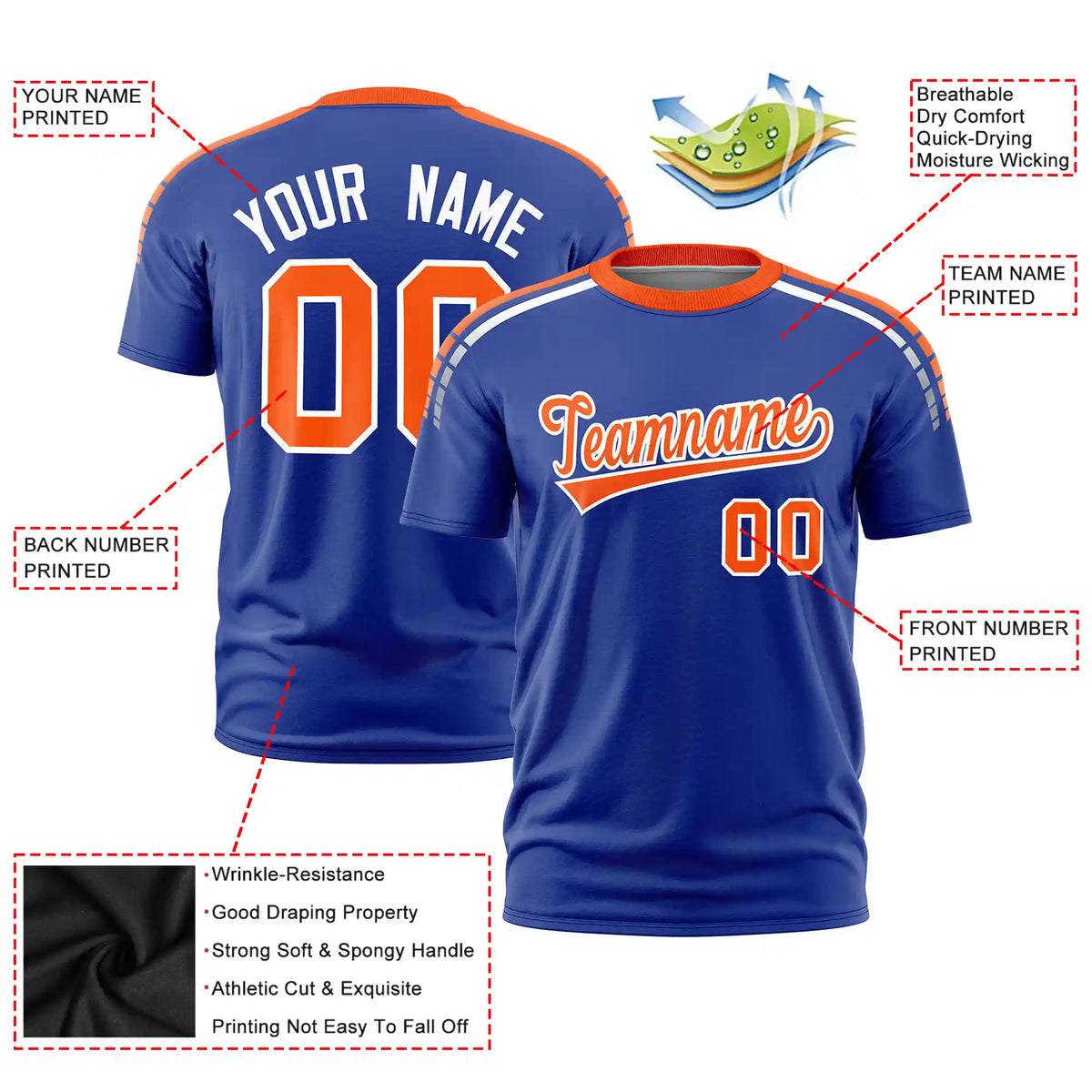 Custom Royal Blue Orange-White Performance T-Shirt