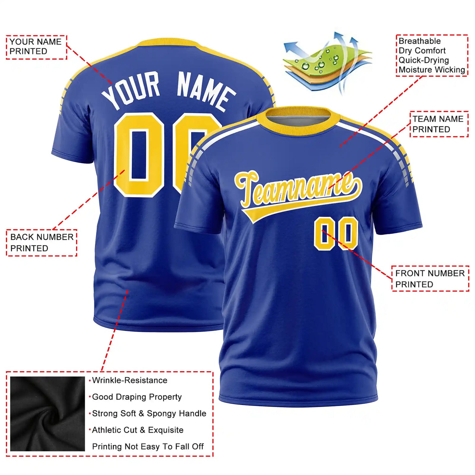 Custom Royal Blue Gold01-White Performance T-Shirt