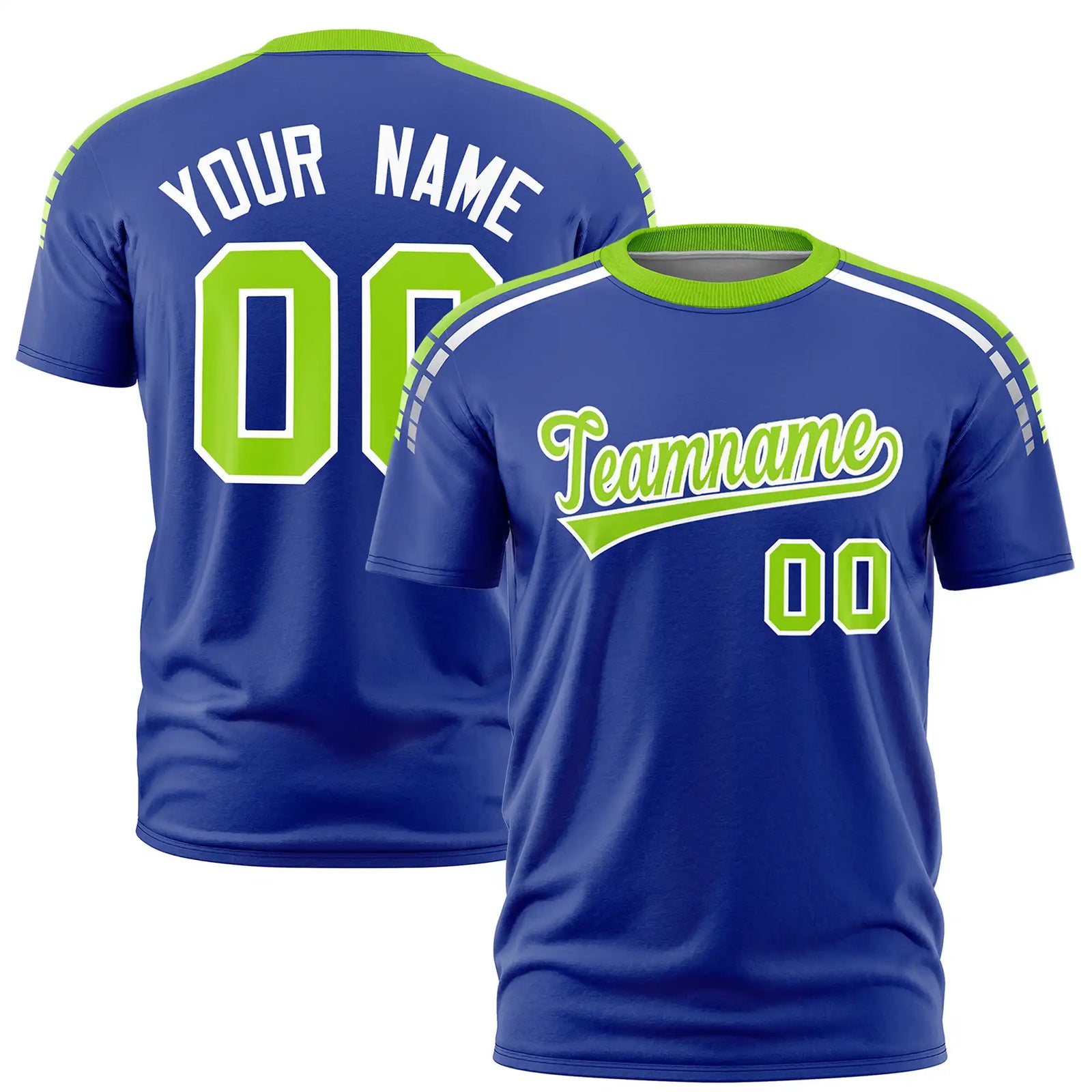Custom Royal Blue Neon Green-White Performance T-Shirt