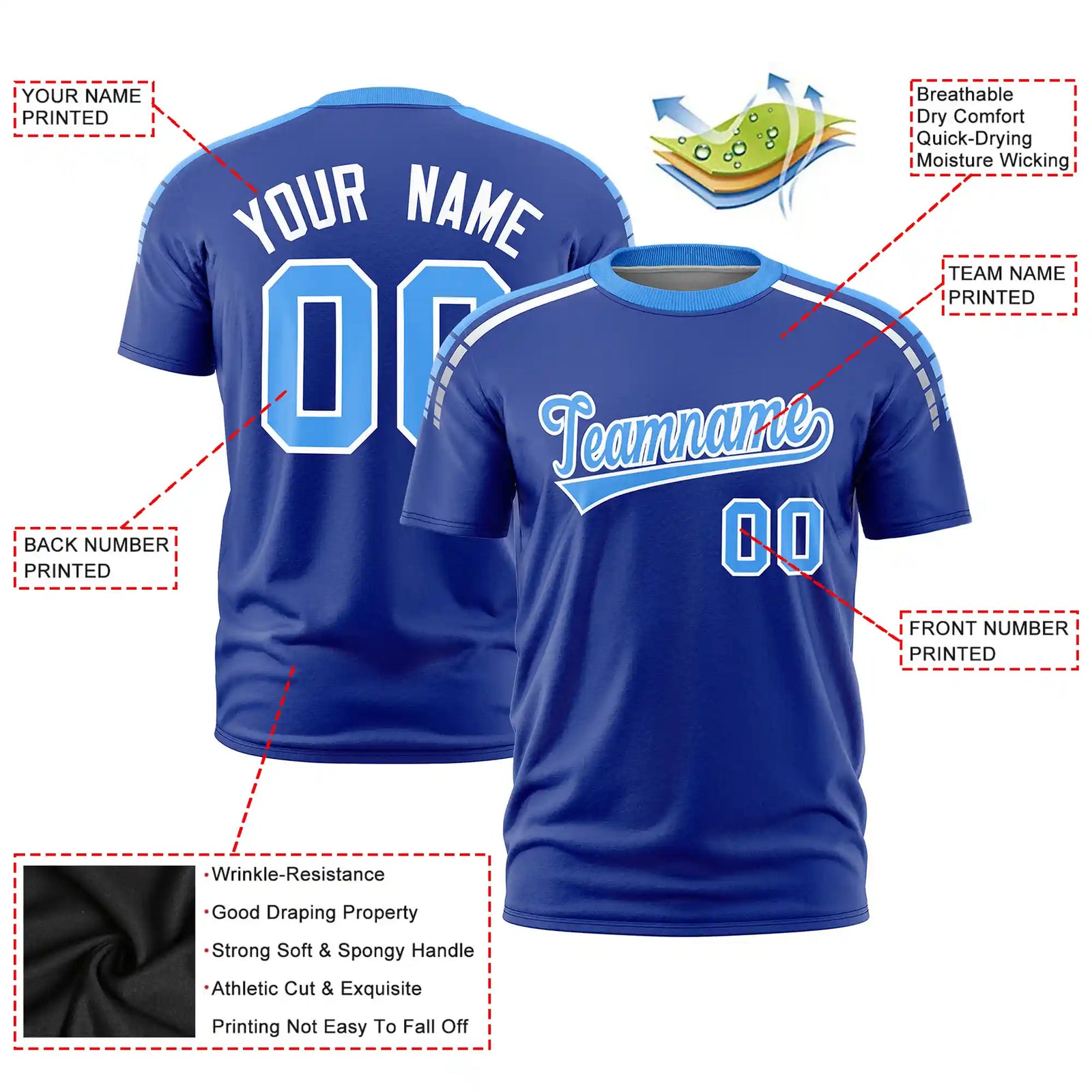 Custom Royal Blue Powder Blue-White Performance T-Shirt