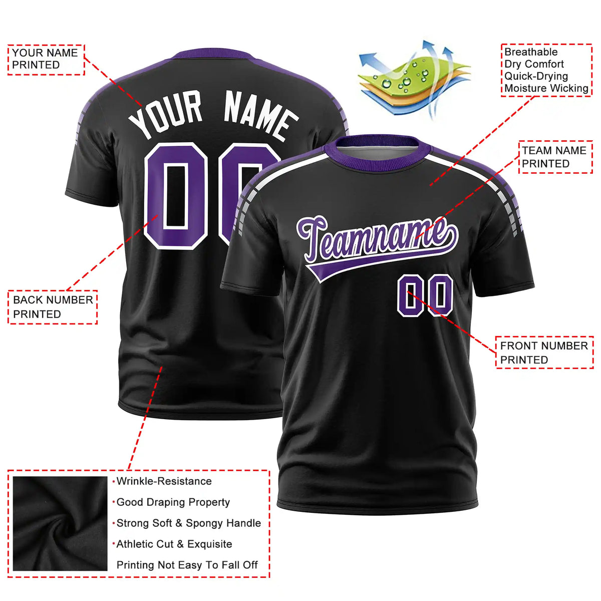 Custom Black Purple-White Performance T-Shirt