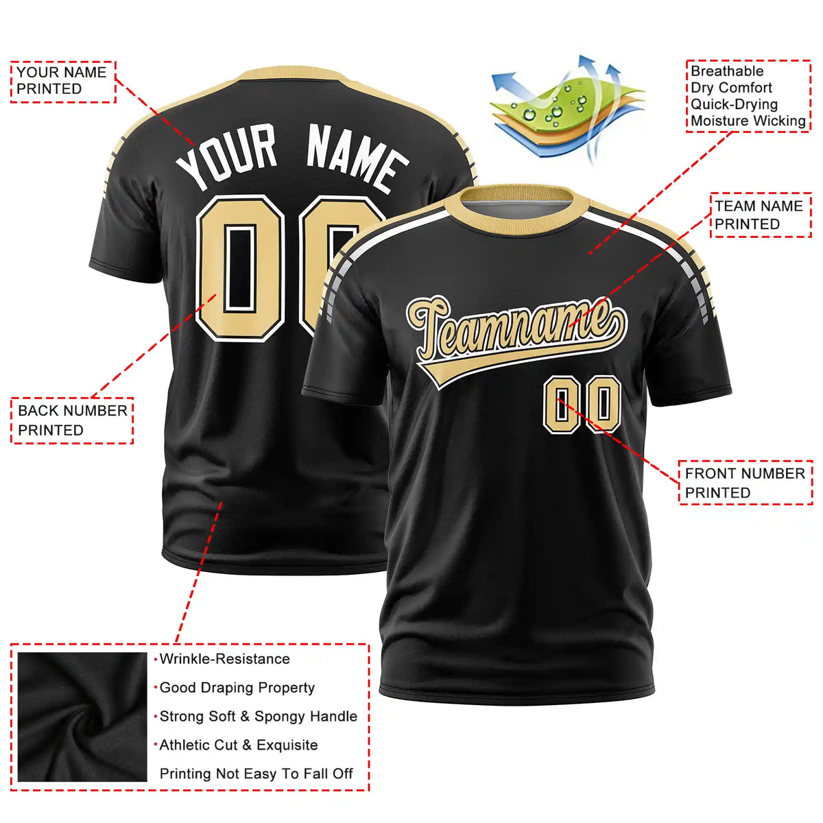 Custom Black Khaki-White Performance T-Shirt