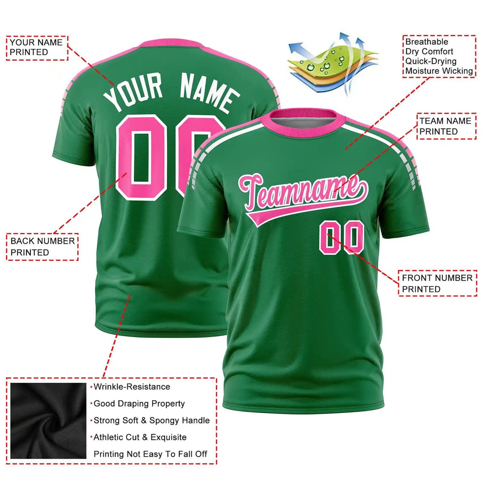 Custom Kelly Green Pink-White Performance T-Shirt