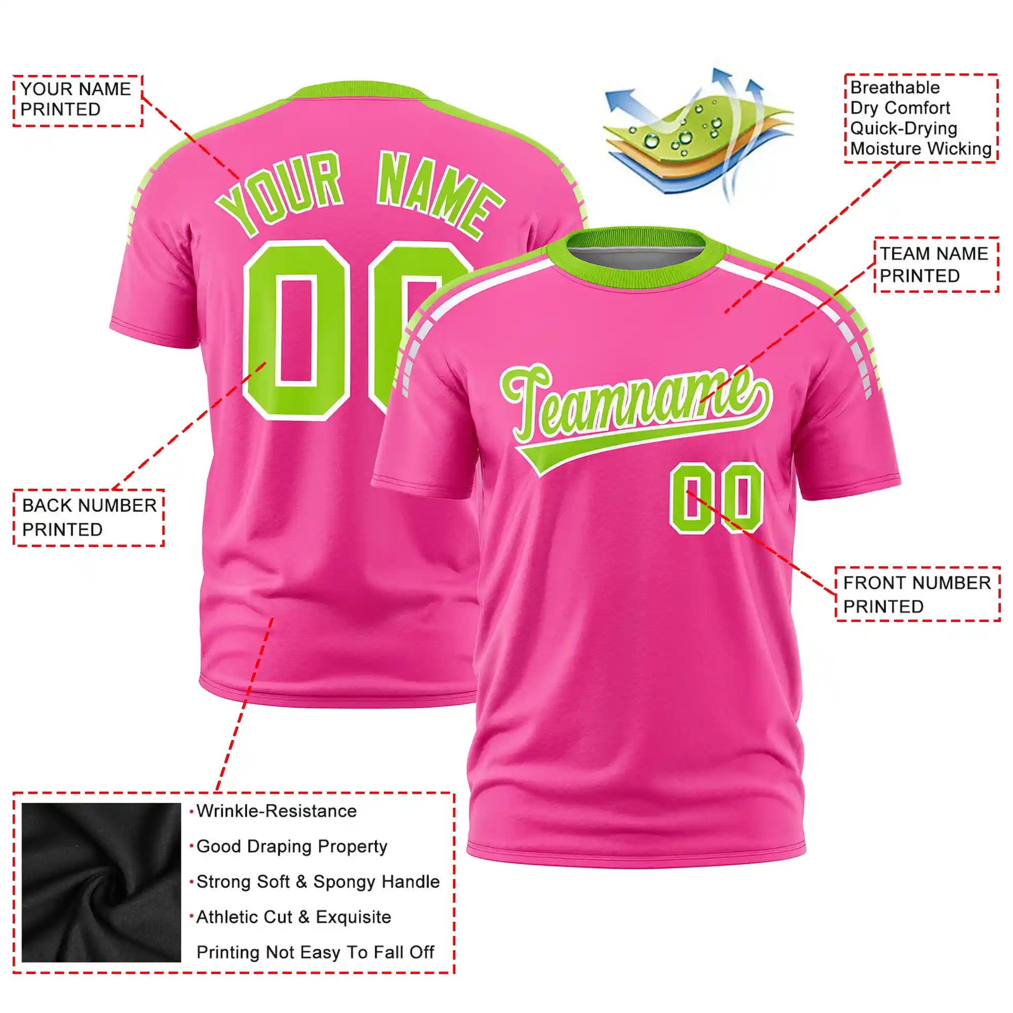 Custom Pink Neon Green-White Performance T-Shirt