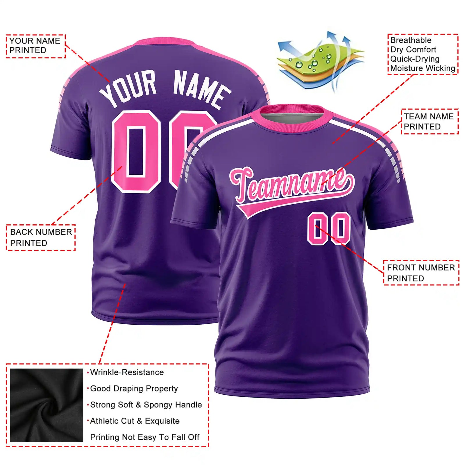 Custom Purple Pink-White Performance T-Shirt