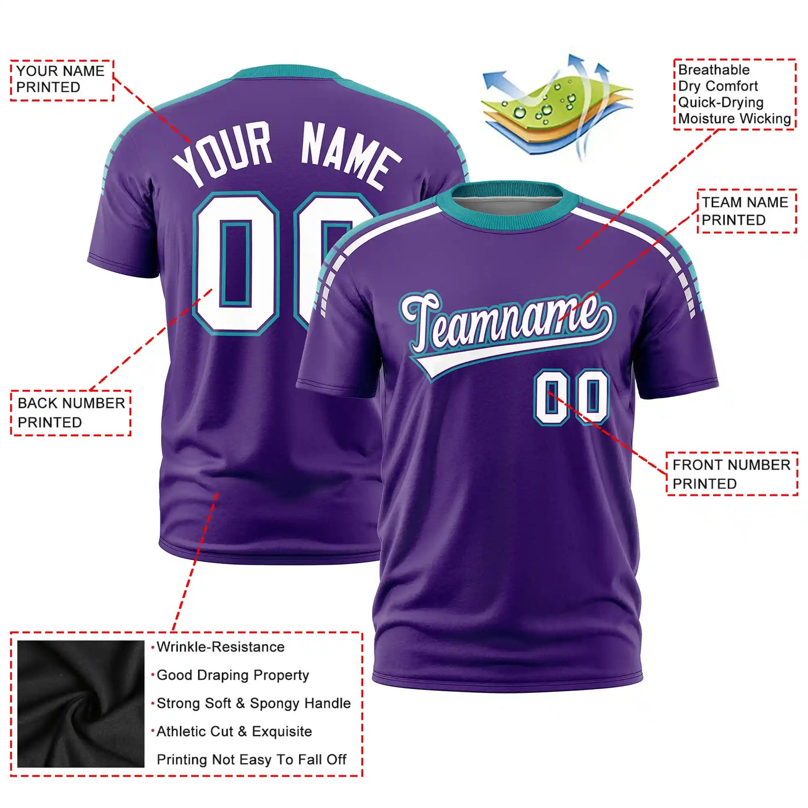 Custom Purple Aqua-White Performance T-Shirt