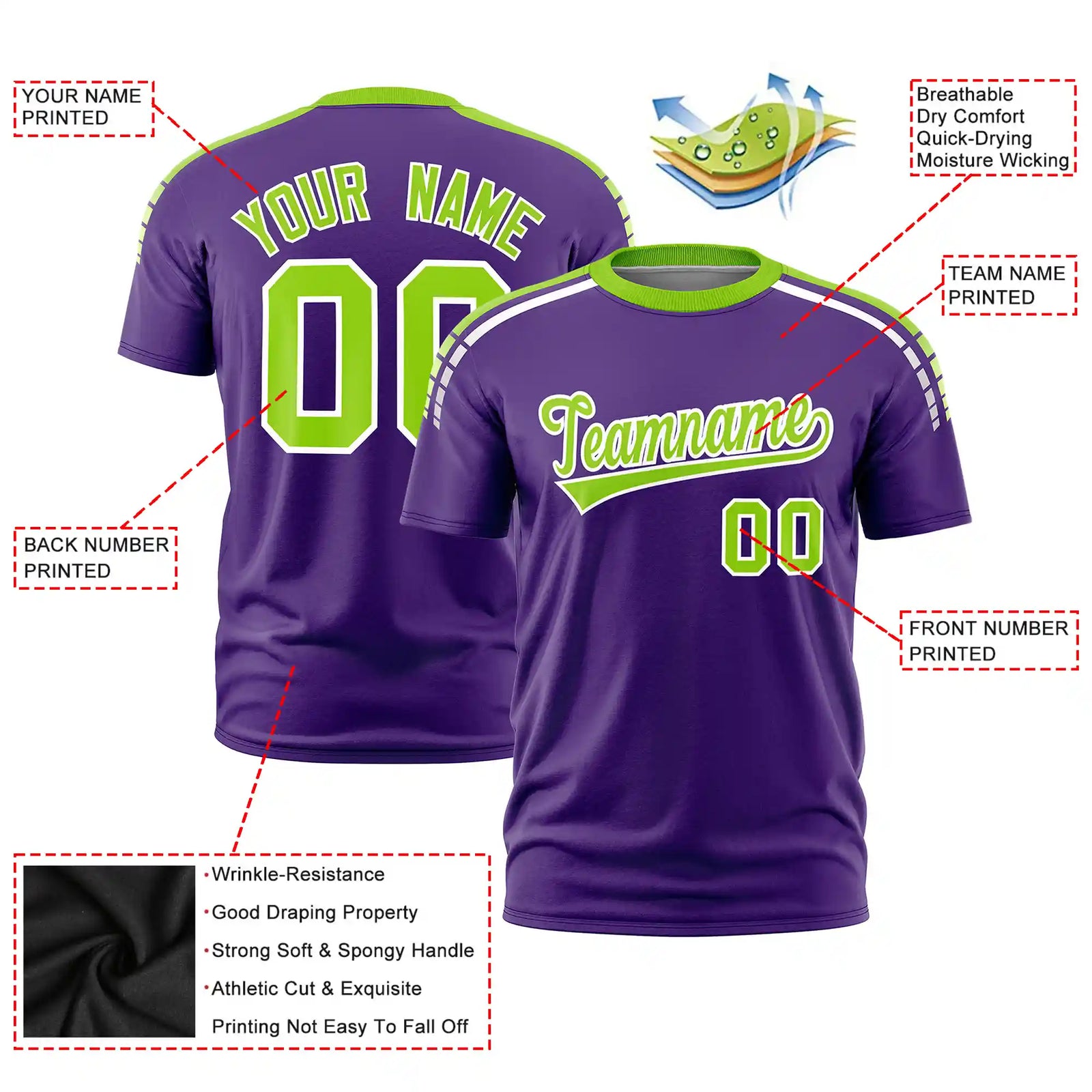 Custom Purple Neon Green-White Performance T-Shirt