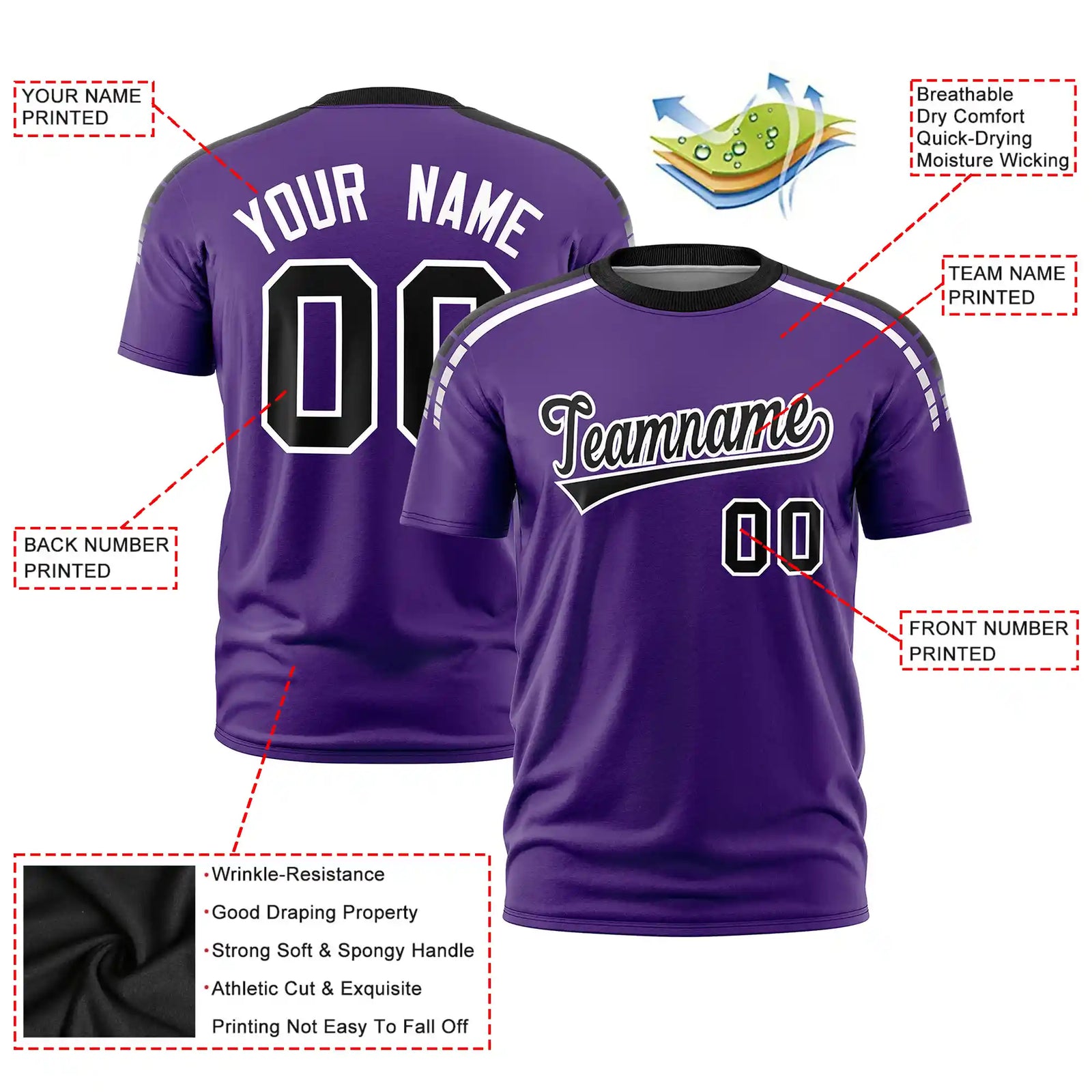 Custom Purple Black-White Performance T-Shirt