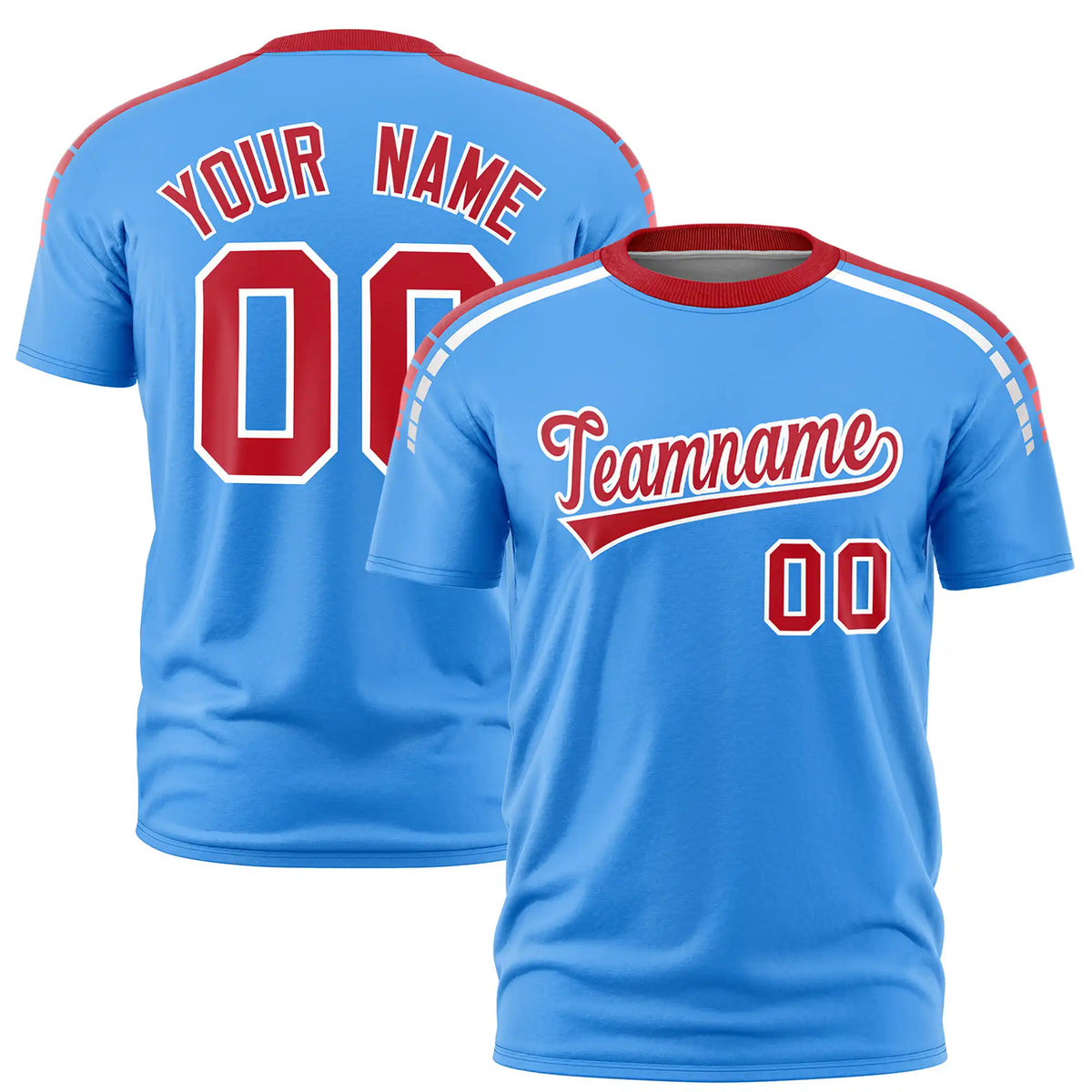 Custom Powder Blue Red-White Performance T-Shirt