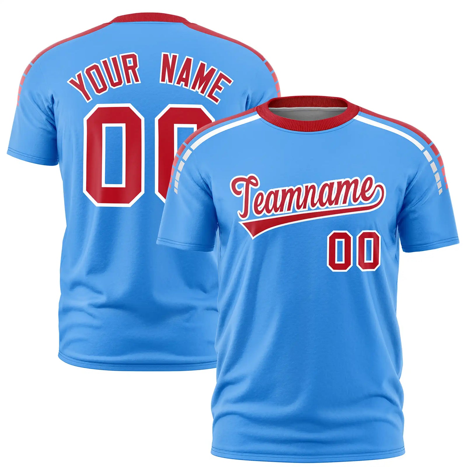 Custom Powder Blue Red-White Performance T-Shirt