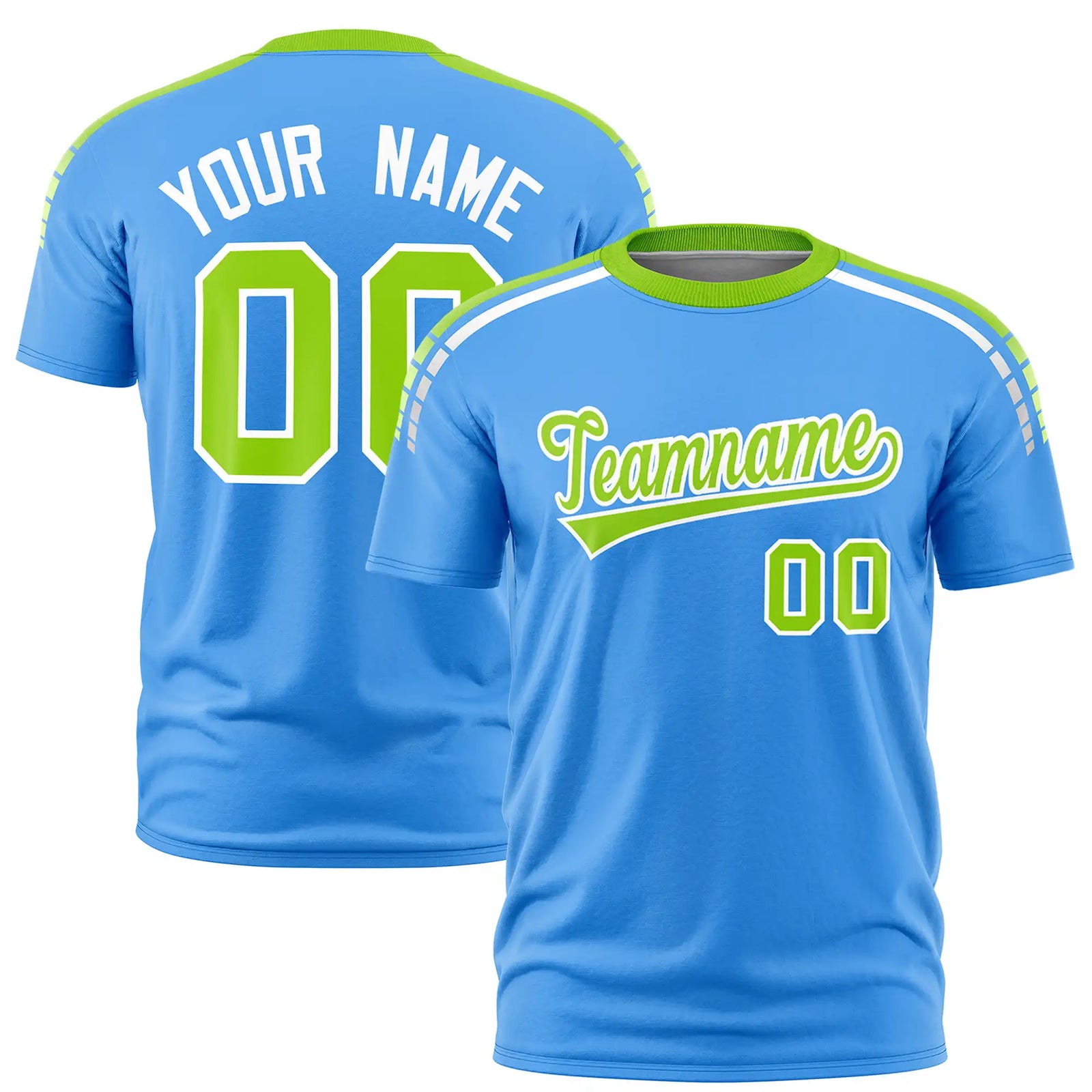 Custom Powder Blue Neon Green-White Performance T-Shirt