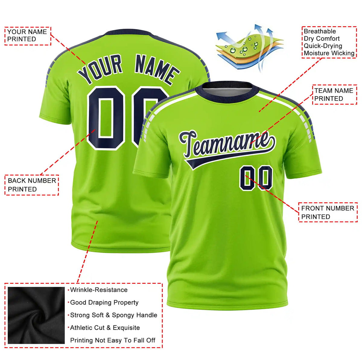 Custom Neon Green Navy-White Performance T-Shirt