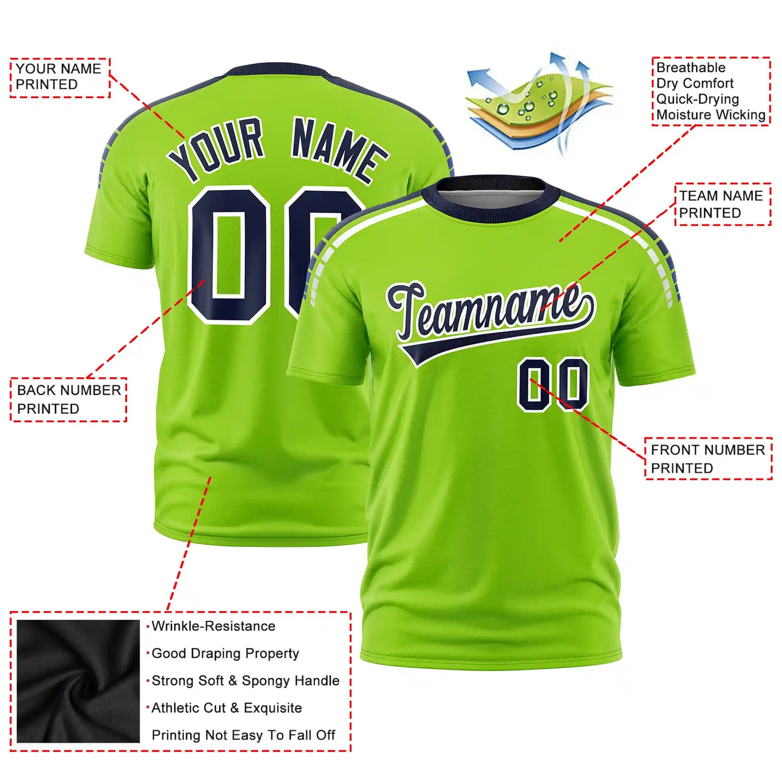 Custom Neon Green Navy-White Performance T-Shirt