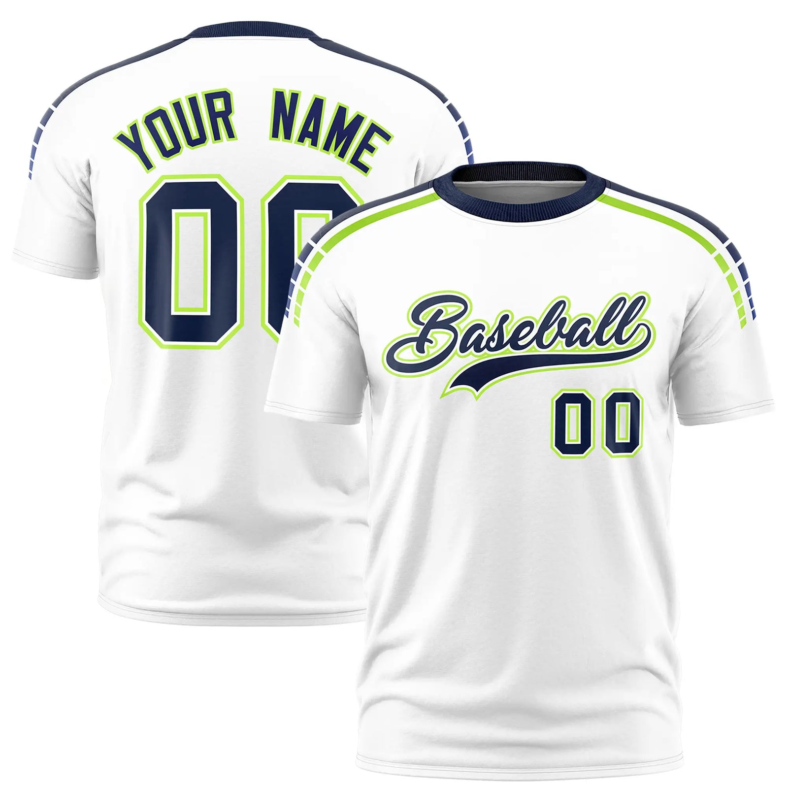 Custom White Navy-Neon Green Performance T-Shirt