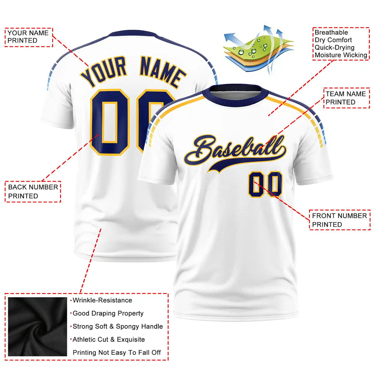 Custom White Navy-Gold01 Performance T-Shirt