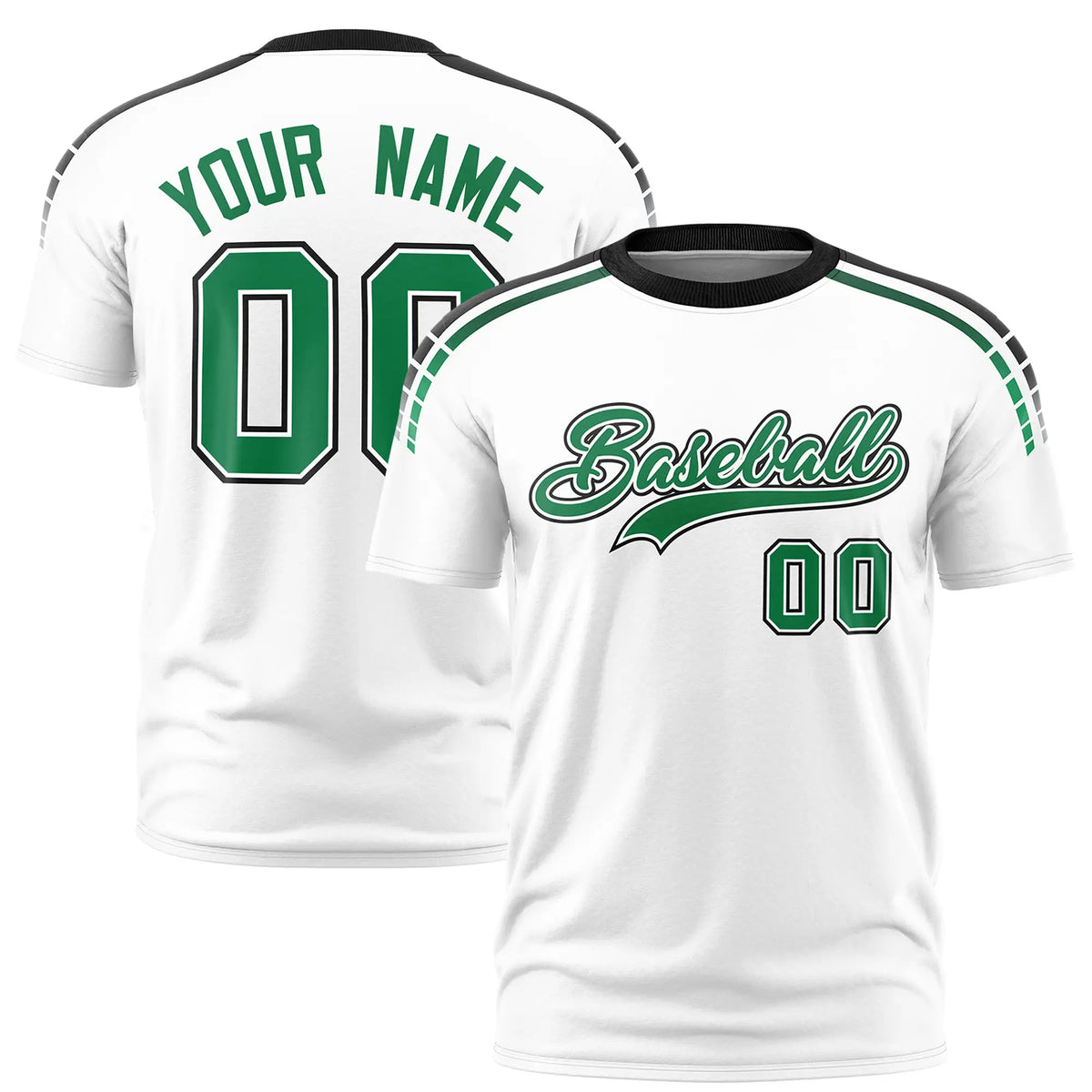Custom White Black-Kelly Green Performance T-Shirt