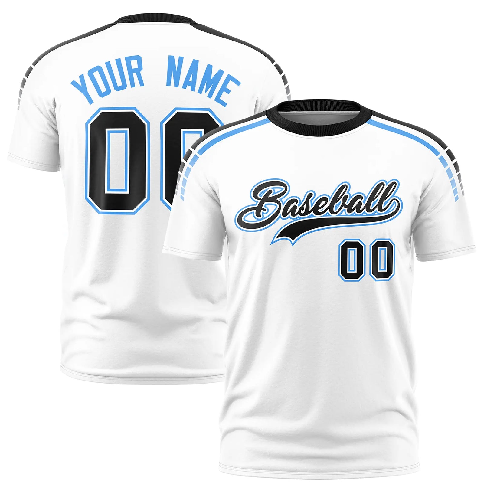 Custom White Black-Powder Blue Performance T-Shirt