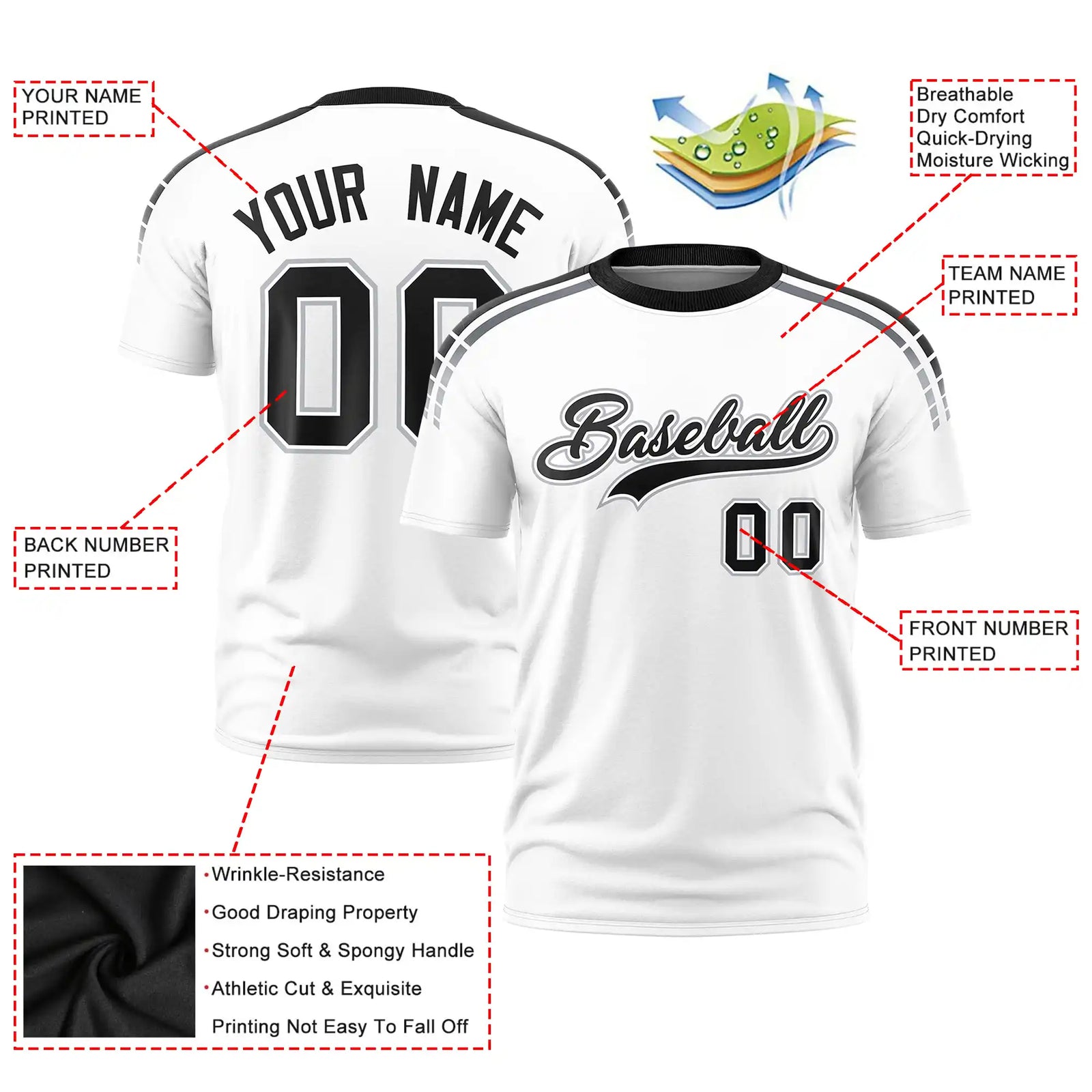 Custom White Black-Gray Performance T-Shirt