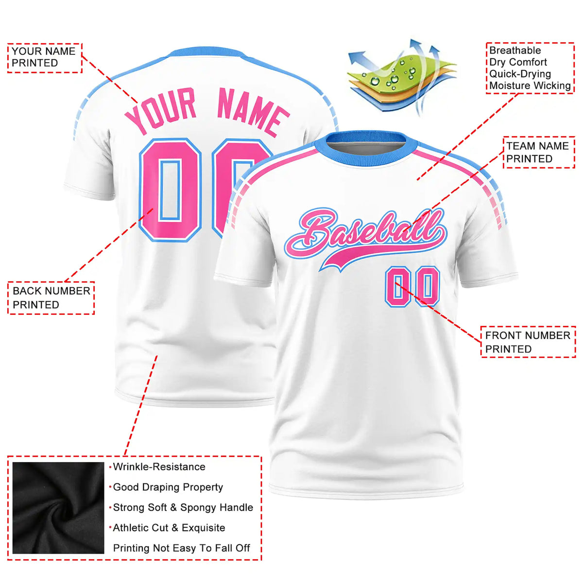 Custom White Powder Blue-Pink Performance T-Shirt