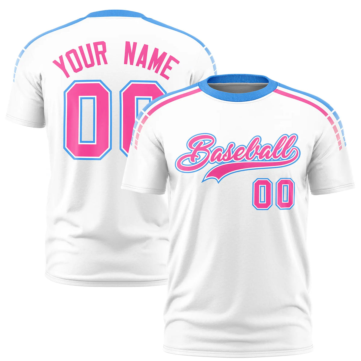 Custom White Powder Blue-Pink Performance T-Shirt