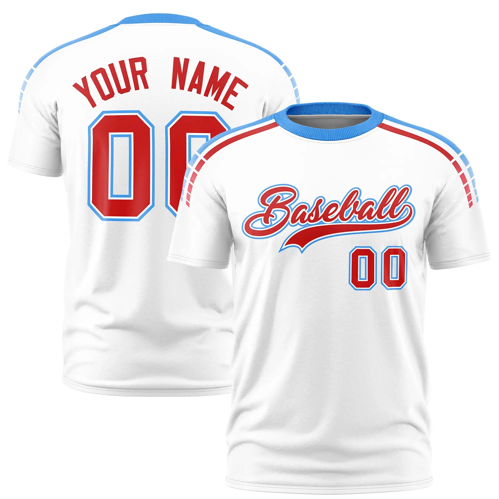 Custom White Powder Blue-Red Performance T-Shirt
