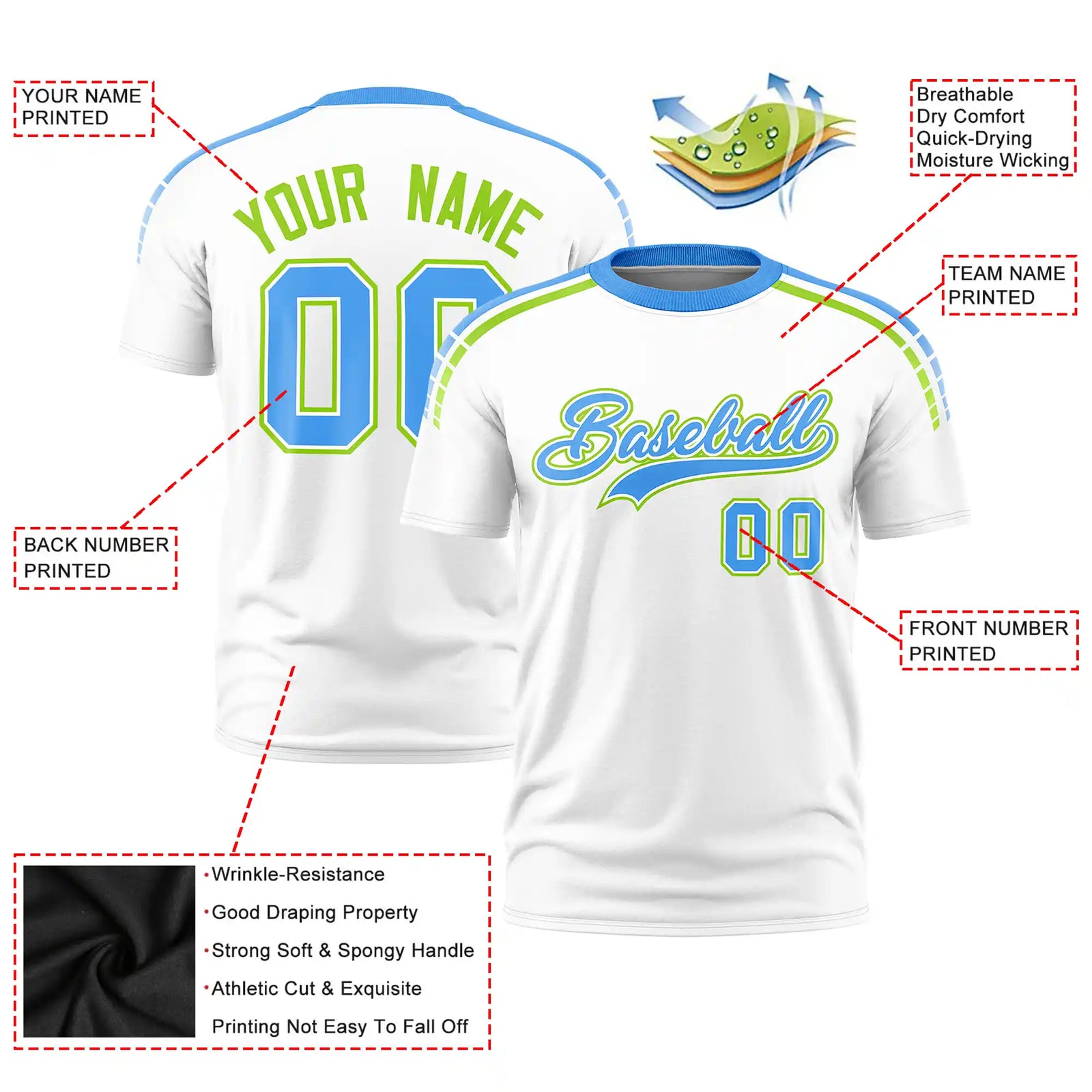 Custom White Powder Blue-Neon Green Performance T-Shirt