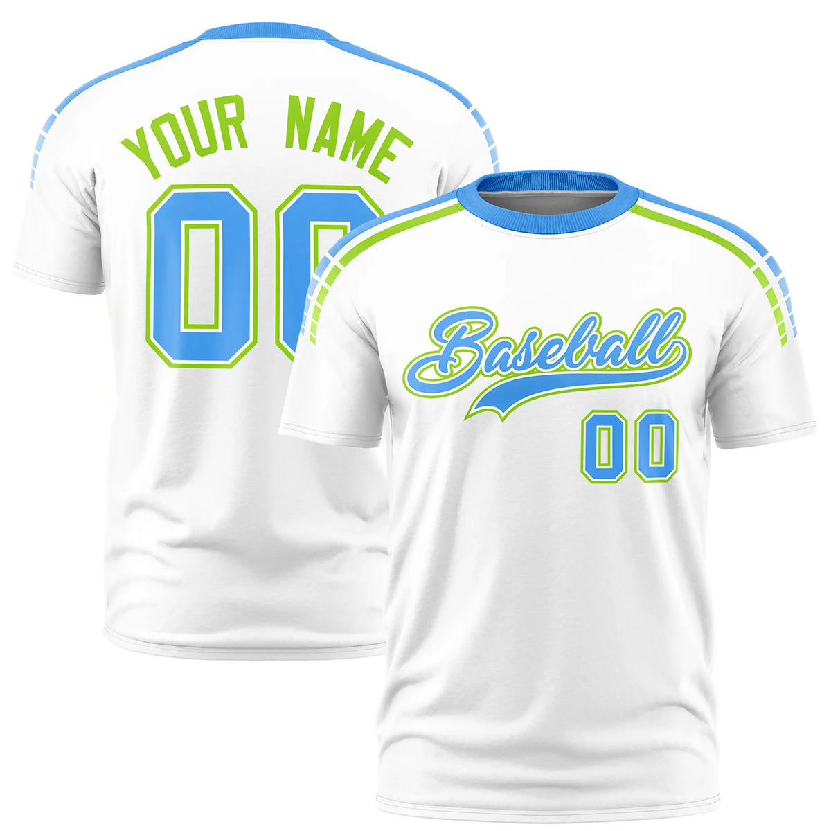Custom White Powder Blue-Neon Green Performance T-Shirt