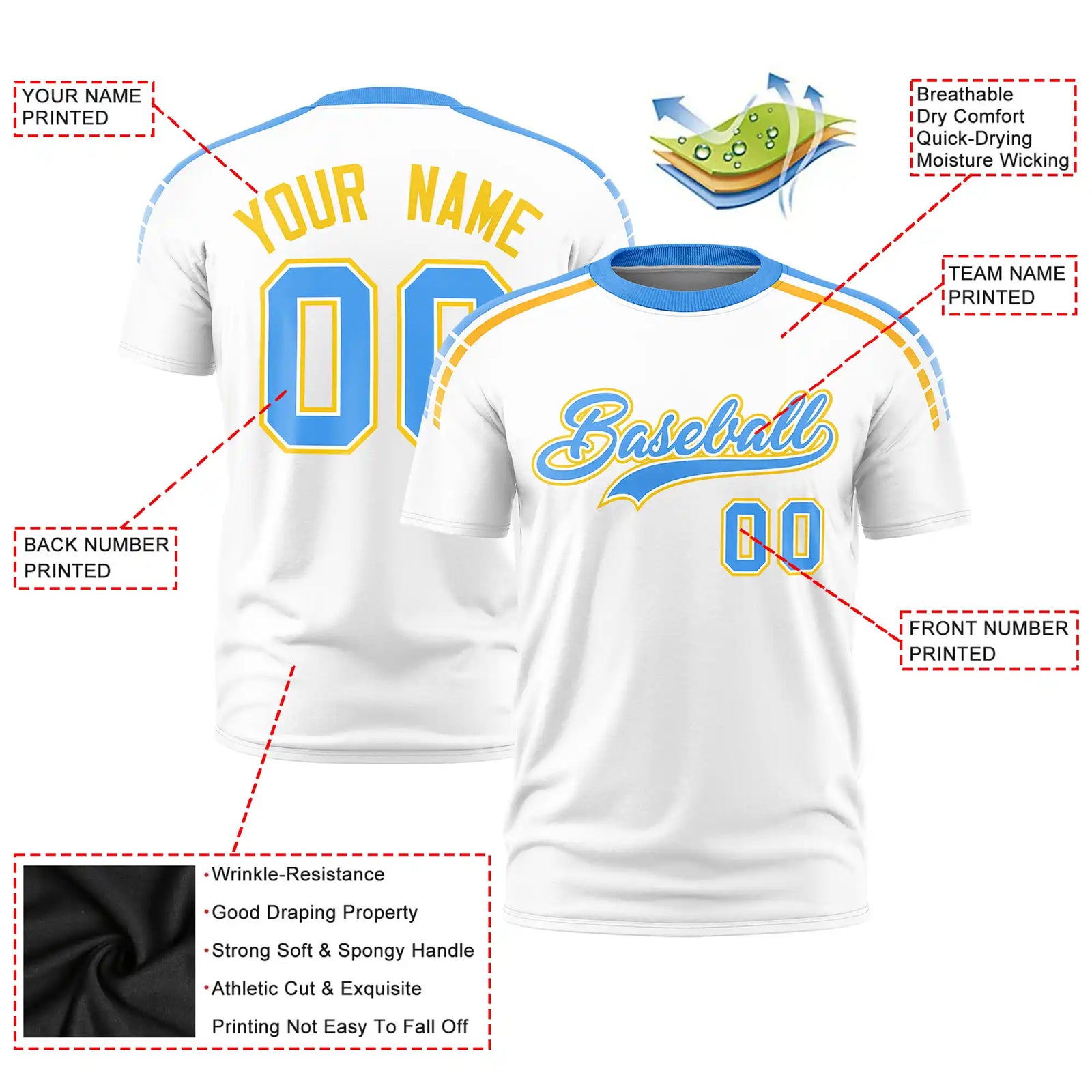 Custom White Powder Blue-Gold01 Performance T-Shirt