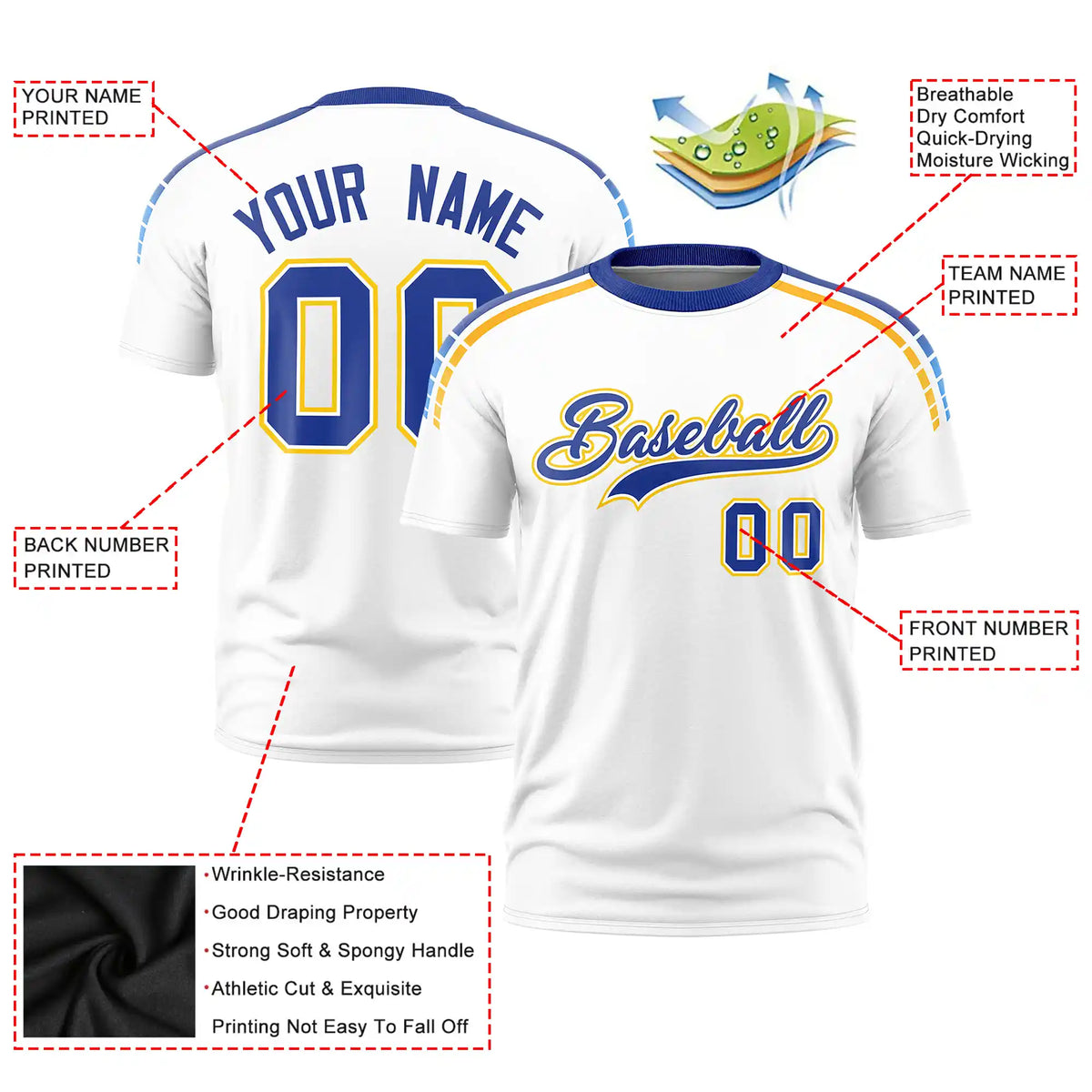 Custom White Royal Blue-Gold01 Performance T-Shirt