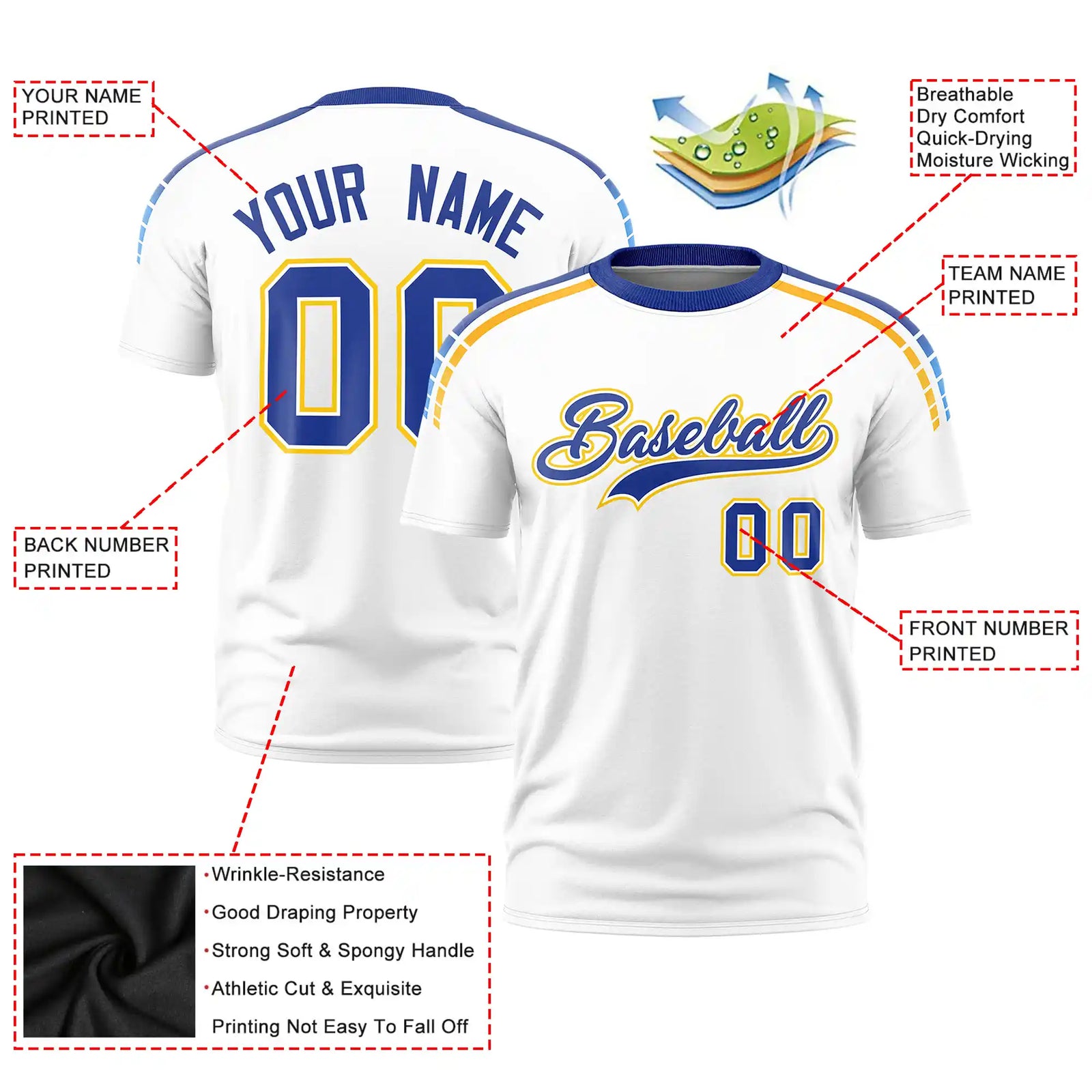 Custom White Royal Blue-Gold01 Performance T-Shirt