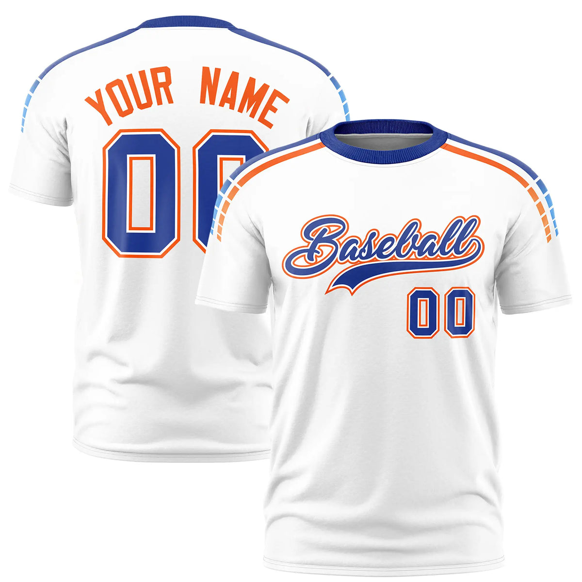 Custom White Royal Blue-Orange Performance T-Shirt
