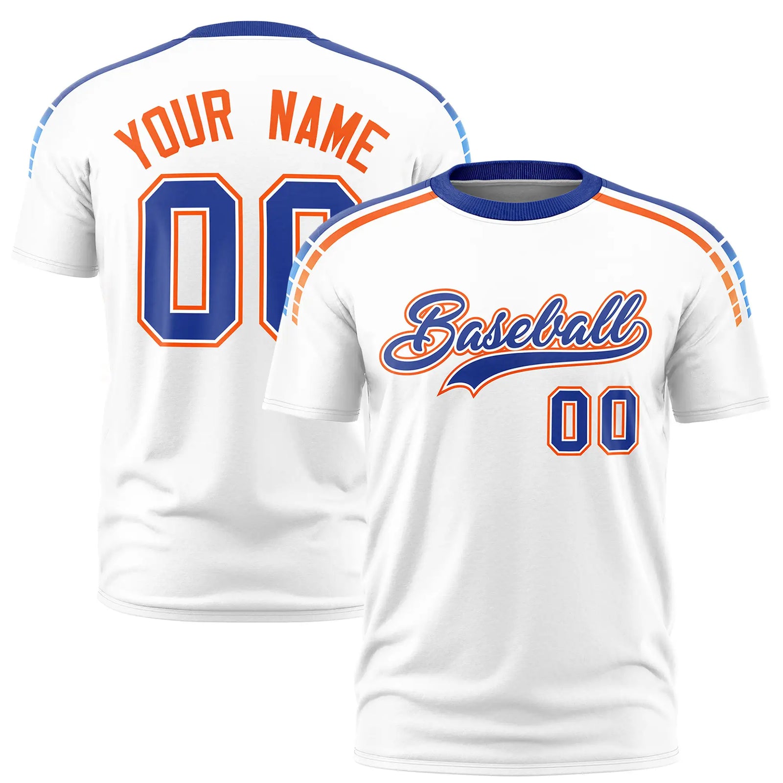 Custom White Royal Blue-Orange Performance T-Shirt