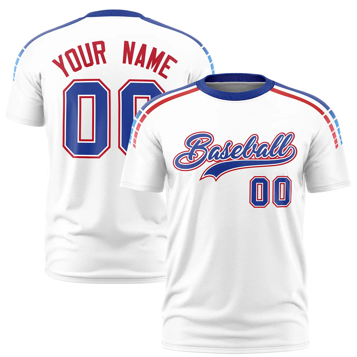 Custom White Royal Blue-Red Performance T-Shirt