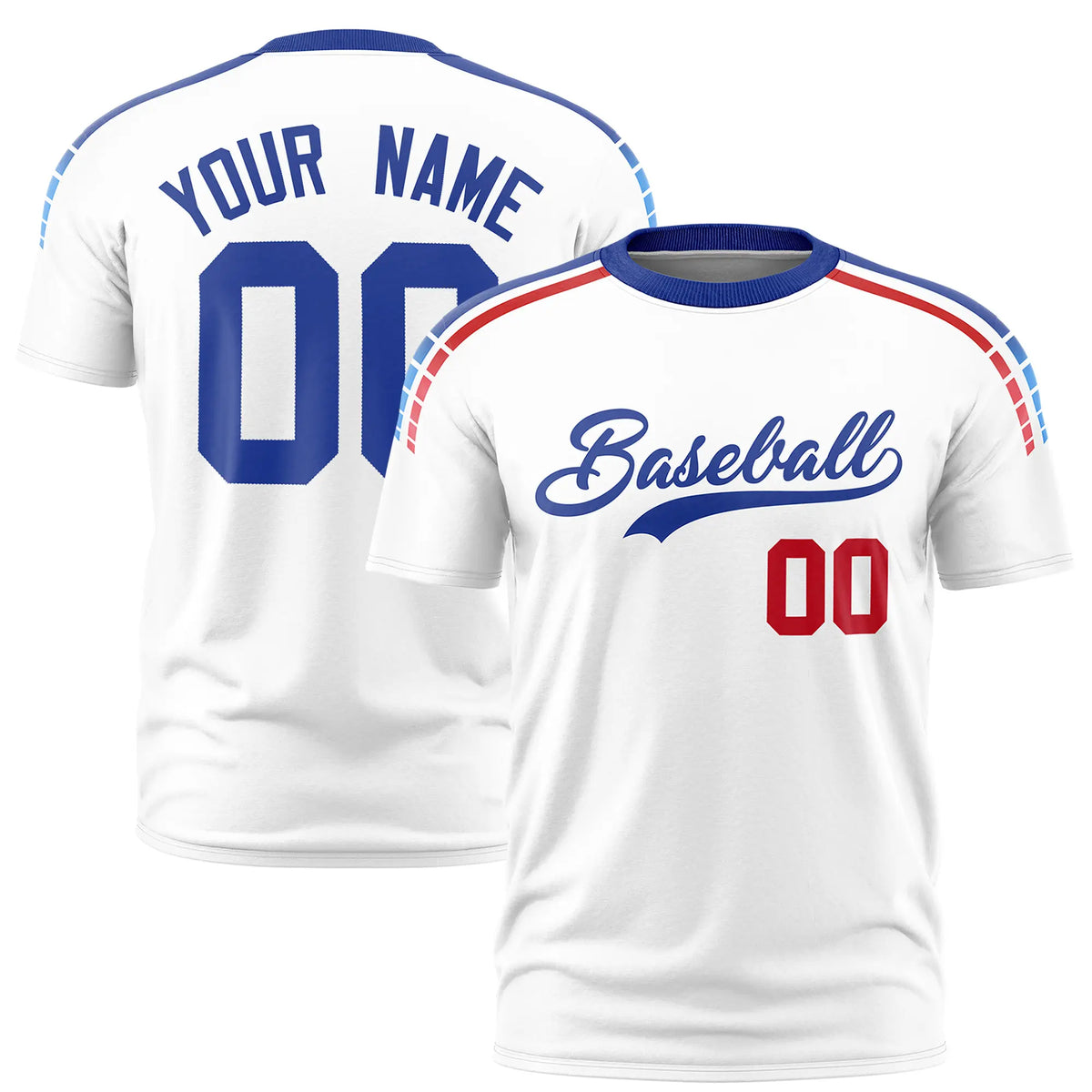 Custom White Royal Blue-Red Performance T-Shirt