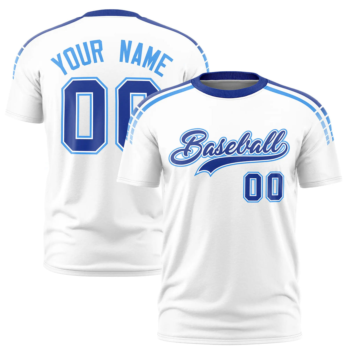 Custom White Royal Blue-Powder Blue Performance T-Shirt
