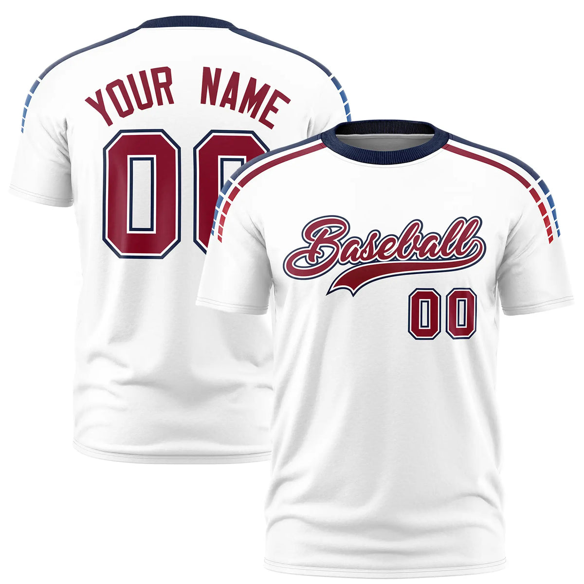 Custom White Navy-Crimson Performance T-Shirt