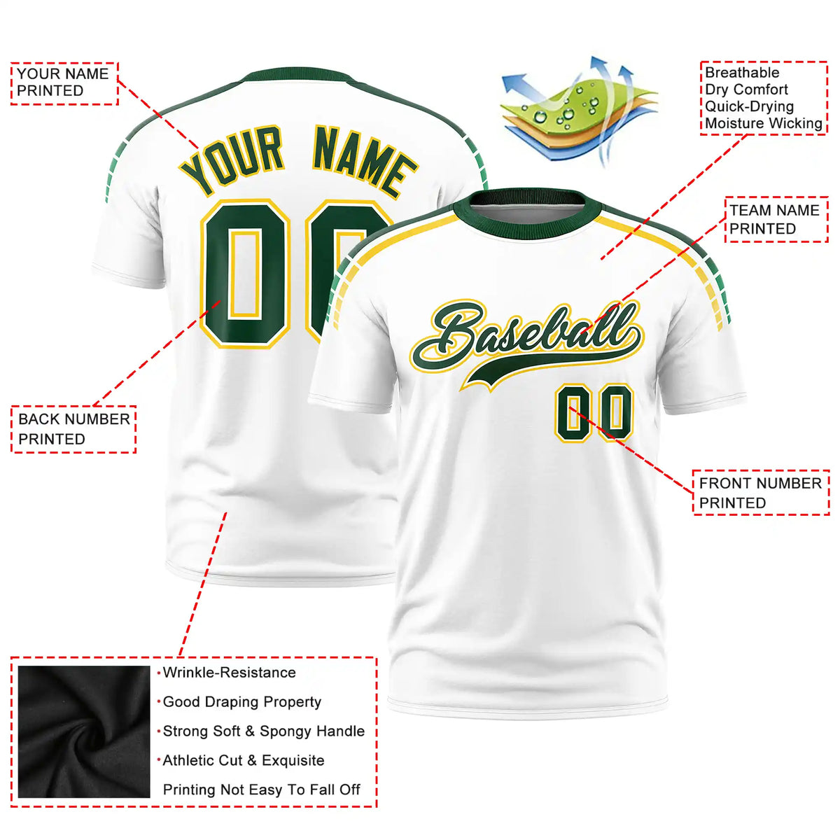 Custom White Green-Gold01 Performance T-Shirt