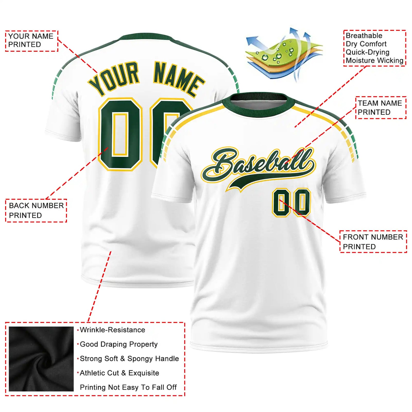 Custom White Green-Gold01 Performance T-Shirt