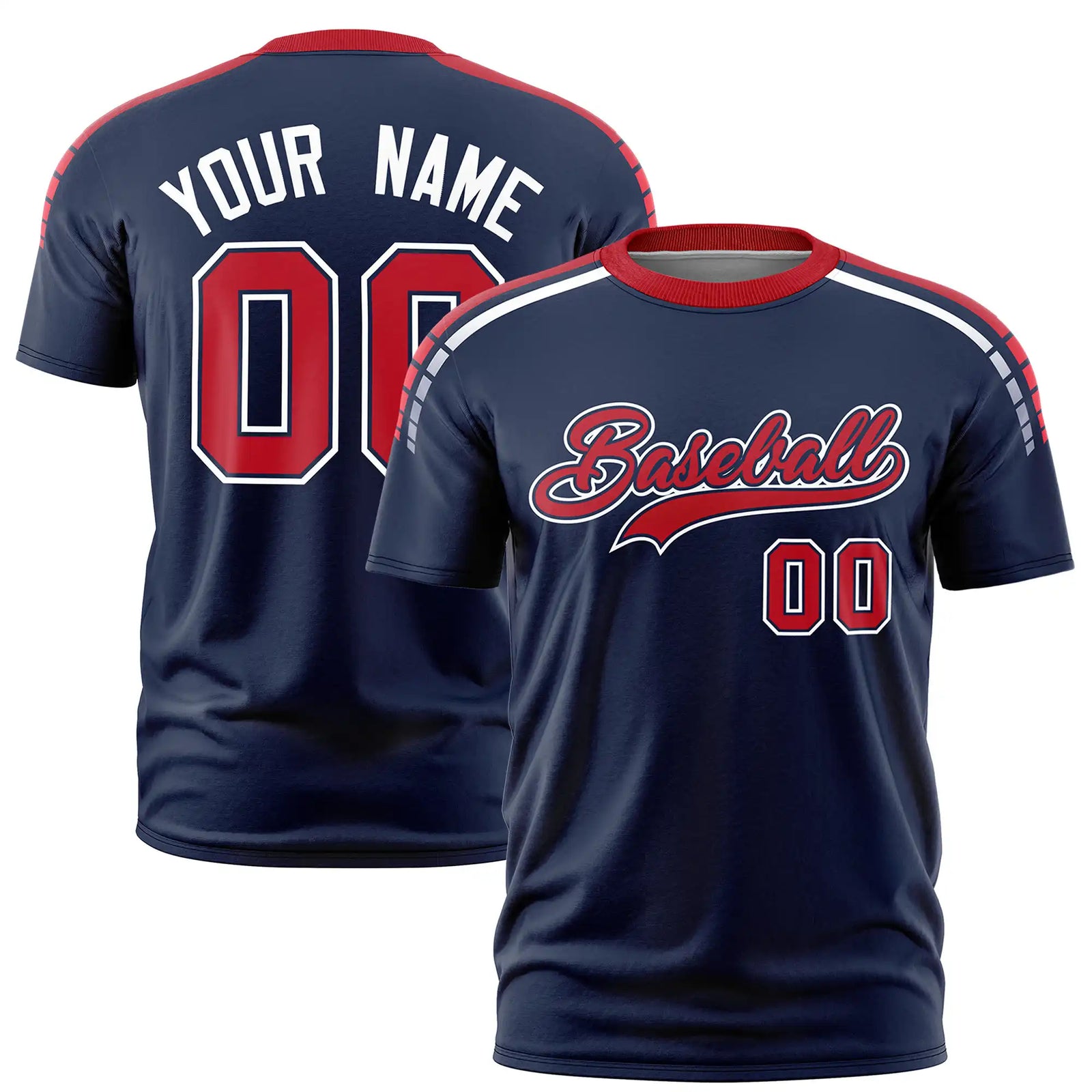Custom Navy Red-White Performance T-Shirt