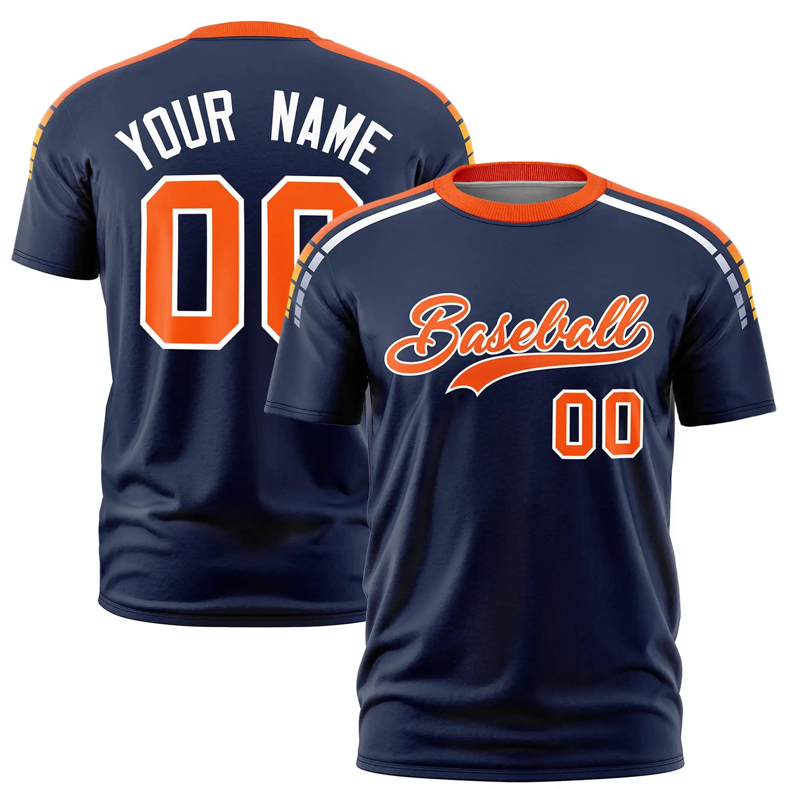 Custom Navy Orange-White Performance T-Shirt