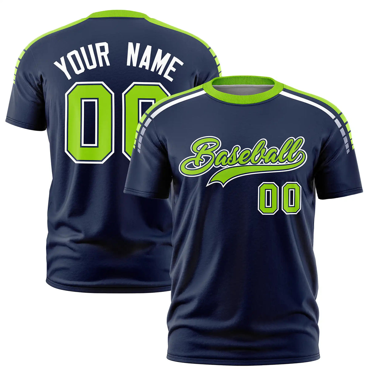 Custom Navy Neon Green-White Performance T-Shirt