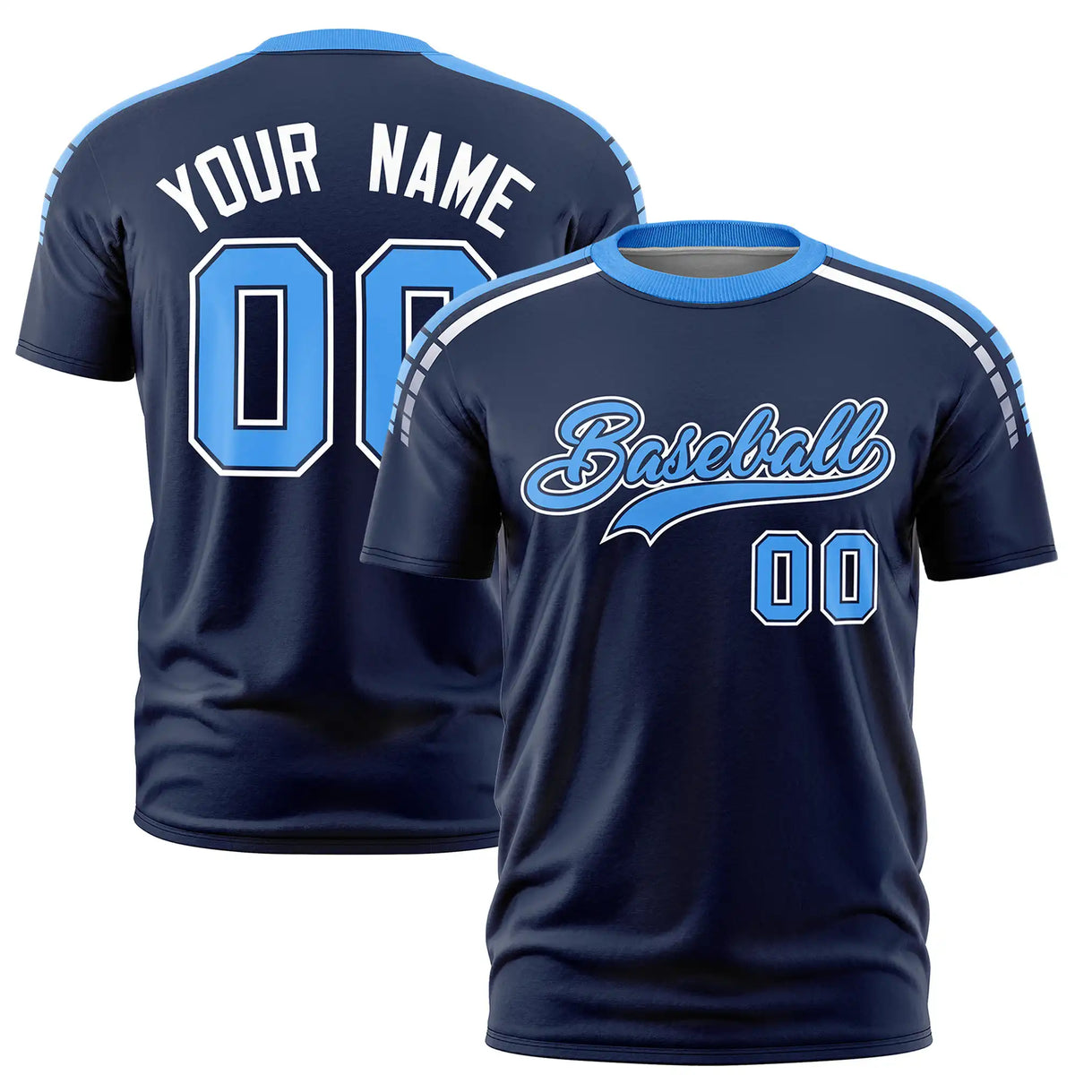 Custom Navy Powder Blue-White Performance T-Shirt