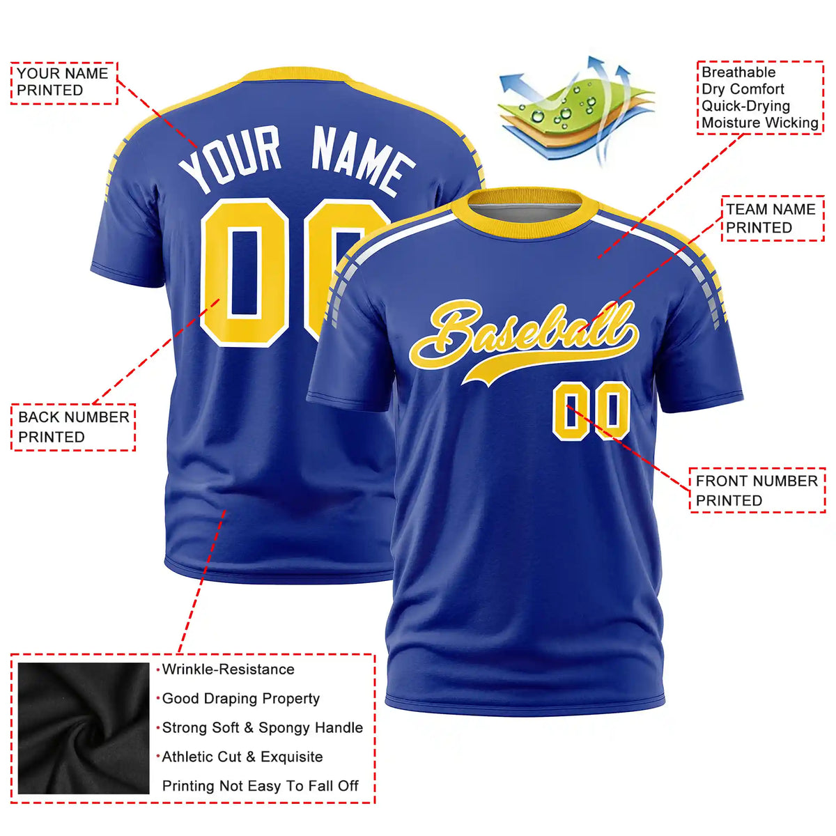 Custom Royal Blue Gold01-White Performance T-Shirt