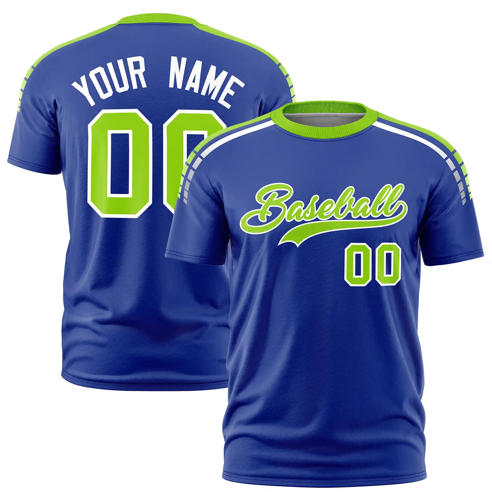 Custom Royal Blue Neon Green-White Performance T-Shirt