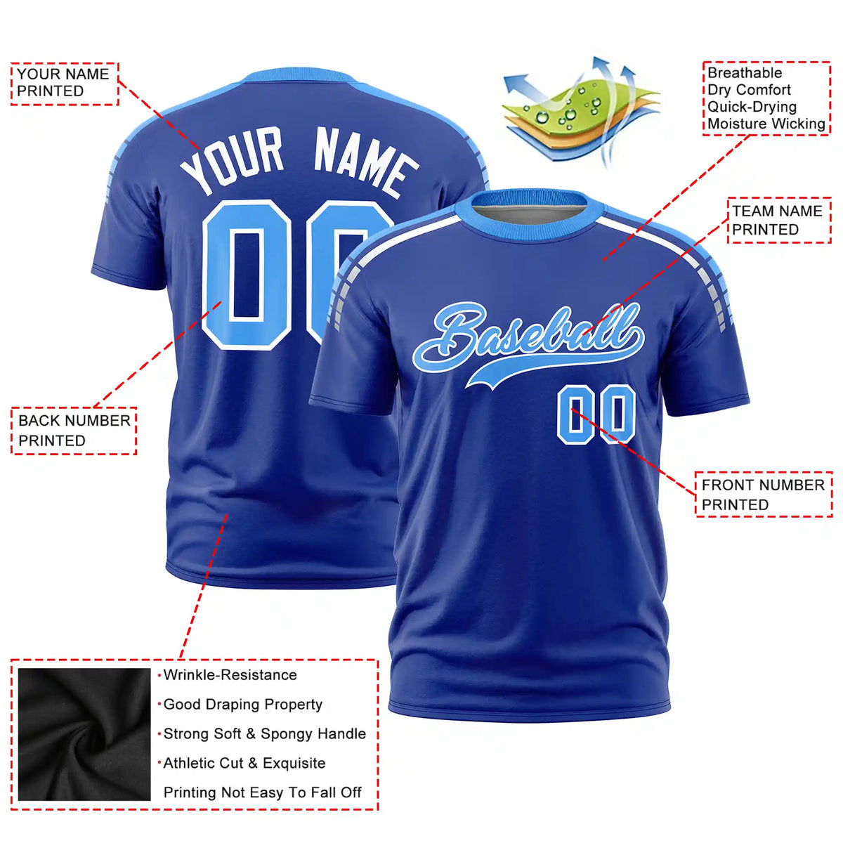 Custom Royal Blue Powder Blue-White Performance T-Shirt