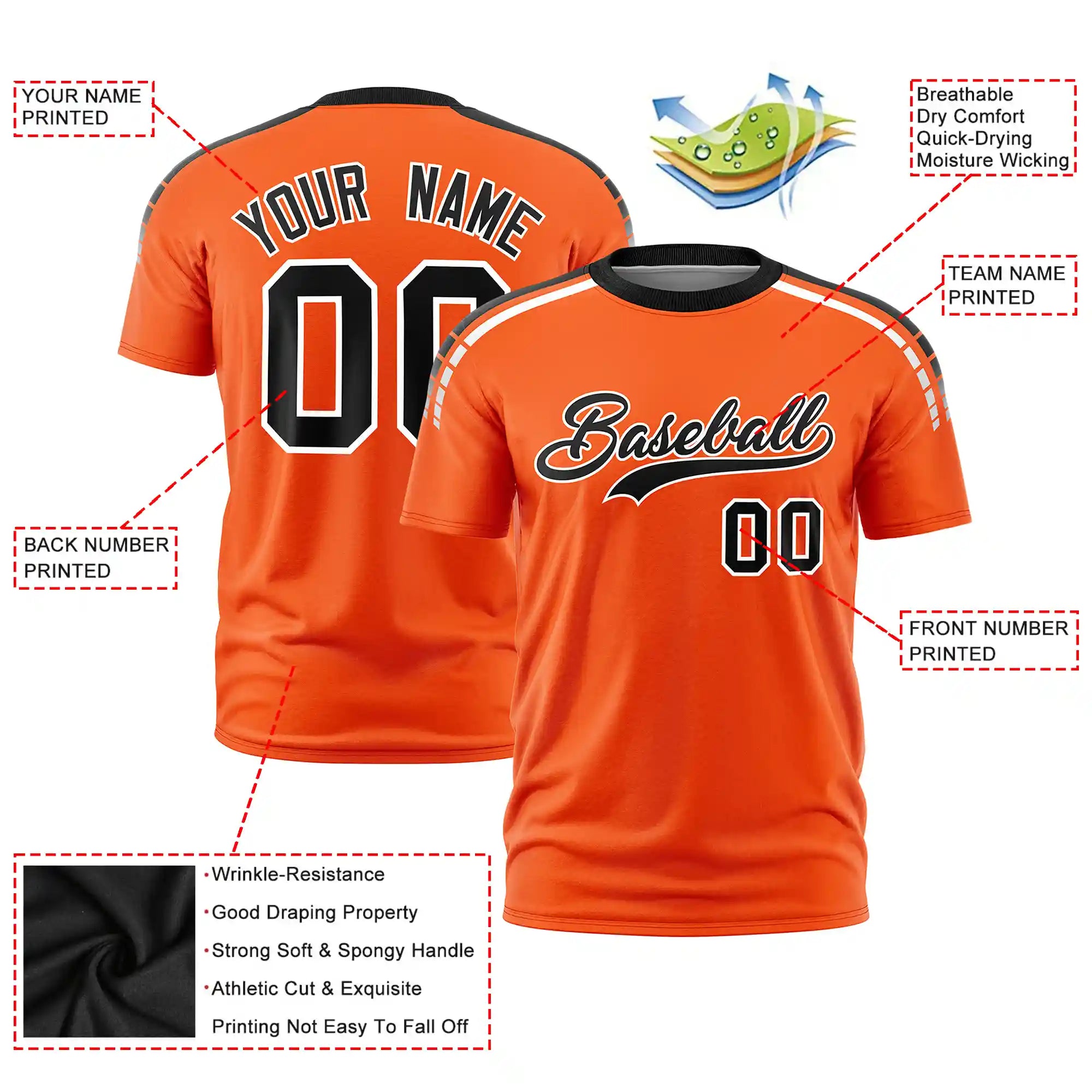 Custom Orange Black-White Performance T-Shirt