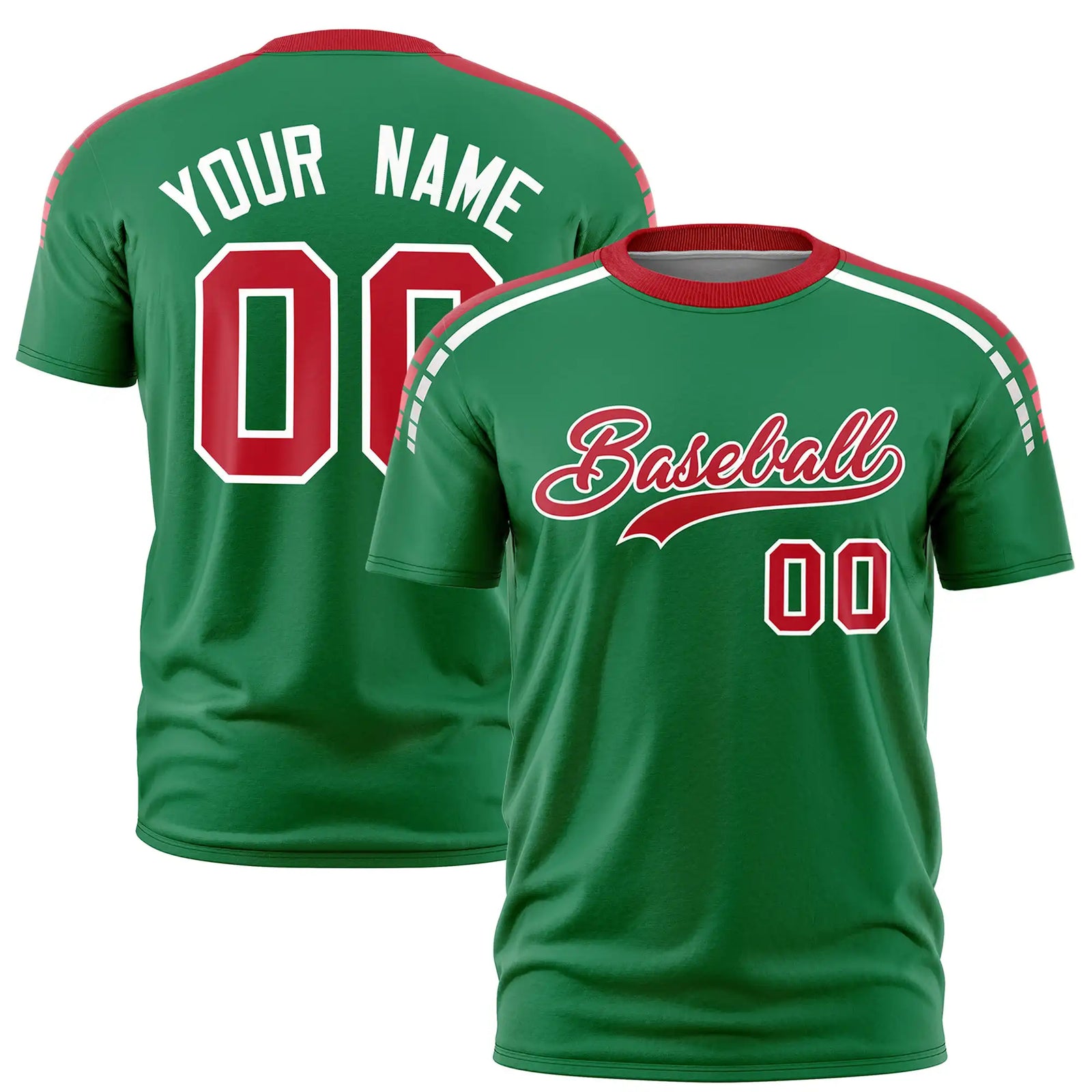 Custom Kelly Green Red-White Performance T-Shirt