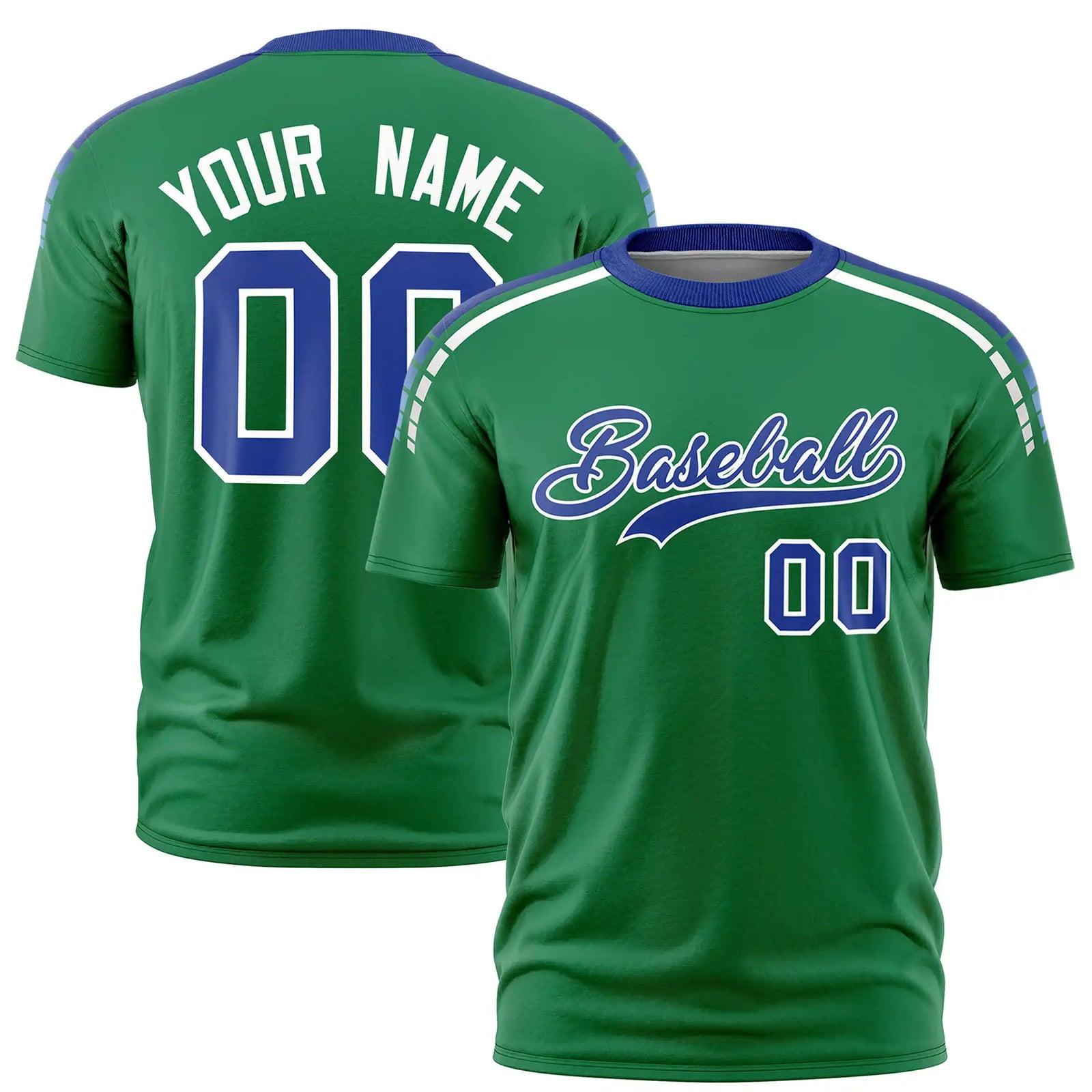 Custom Kelly Green Royal Blue-White Performance T-Shirt